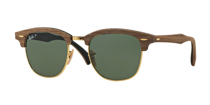 Ray-Ban CLUBMASTER WOOD RB3016M Square Sunglasses  118158-WALNUT RUBBER BLACK 51-21-145 - Color Map brown