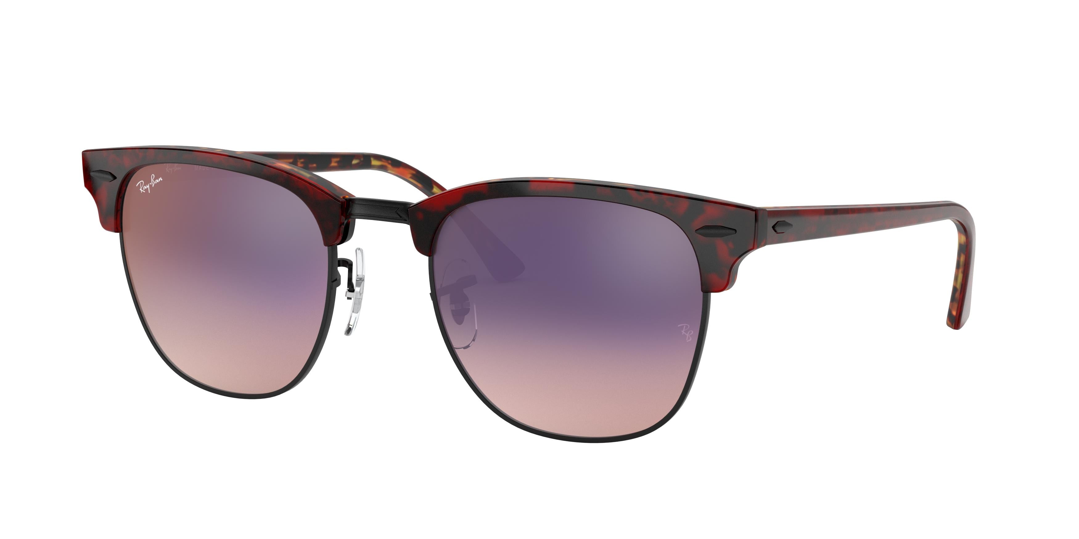 Ray-Ban CLUBMASTER RB3016 Square Sunglasses  12753B-Red Havana 50-145-21 - Color Map Red