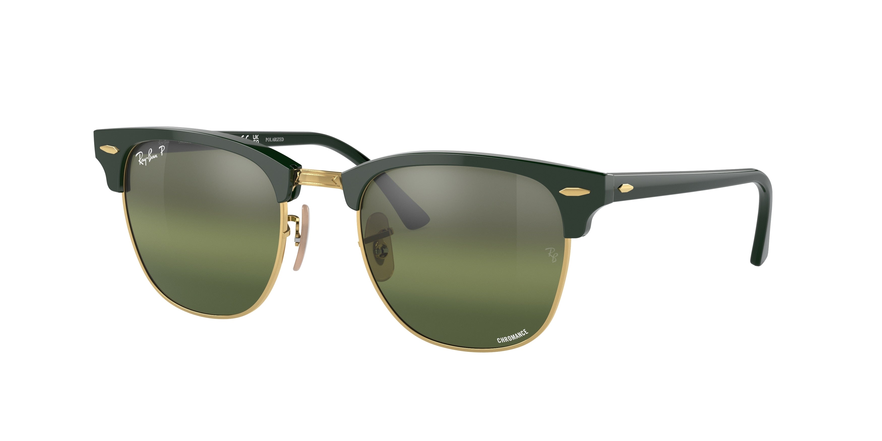 Ray-Ban CLUBMASTER RB3016 Square Sunglasses  1368G4-Green On Gold 55-150-21 - Color Map Green