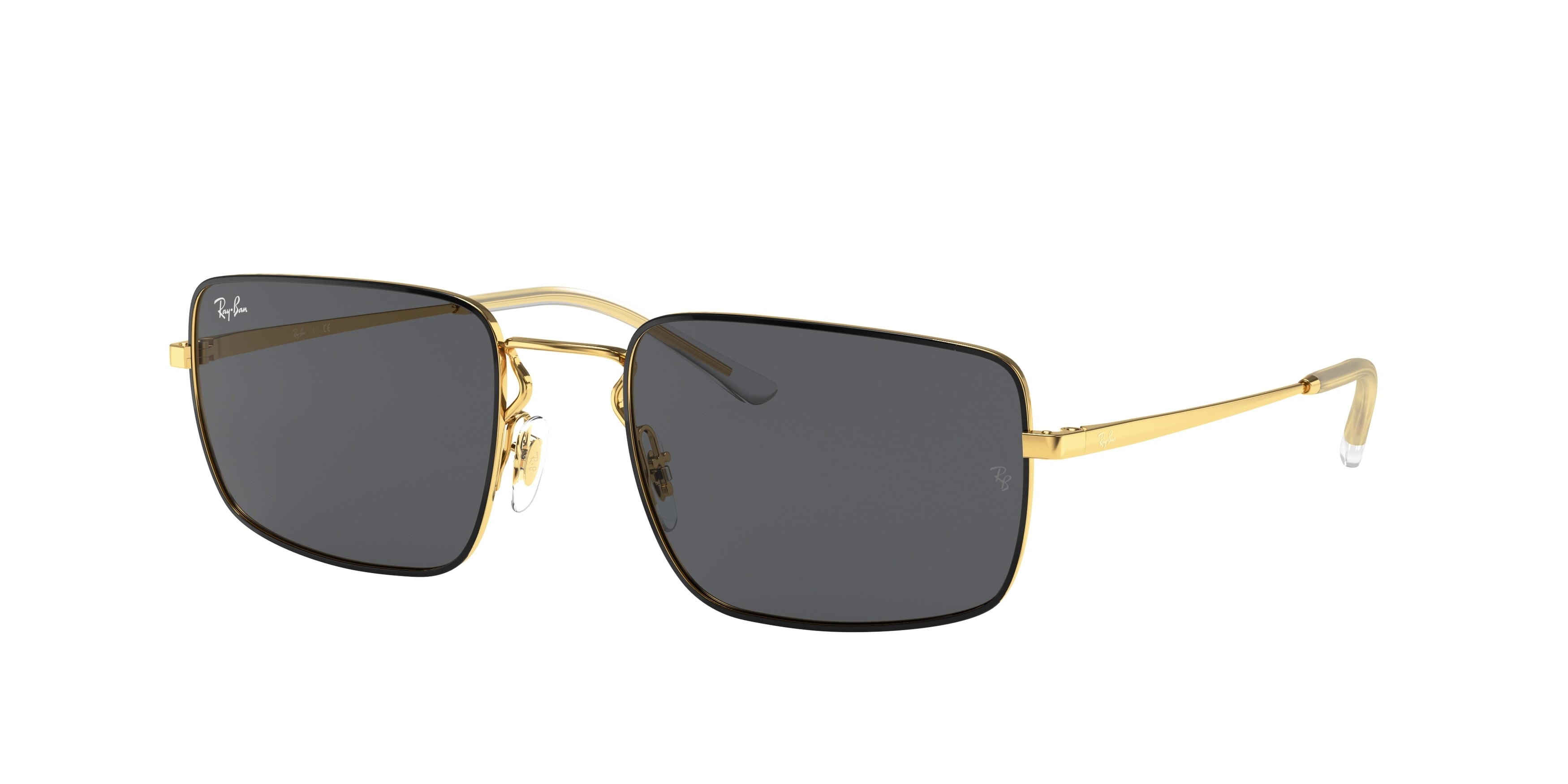 Ray-Ban RB3669 Rectangle Sunglasses  905487-Black On Gold 55-140-20 - Color Map Black