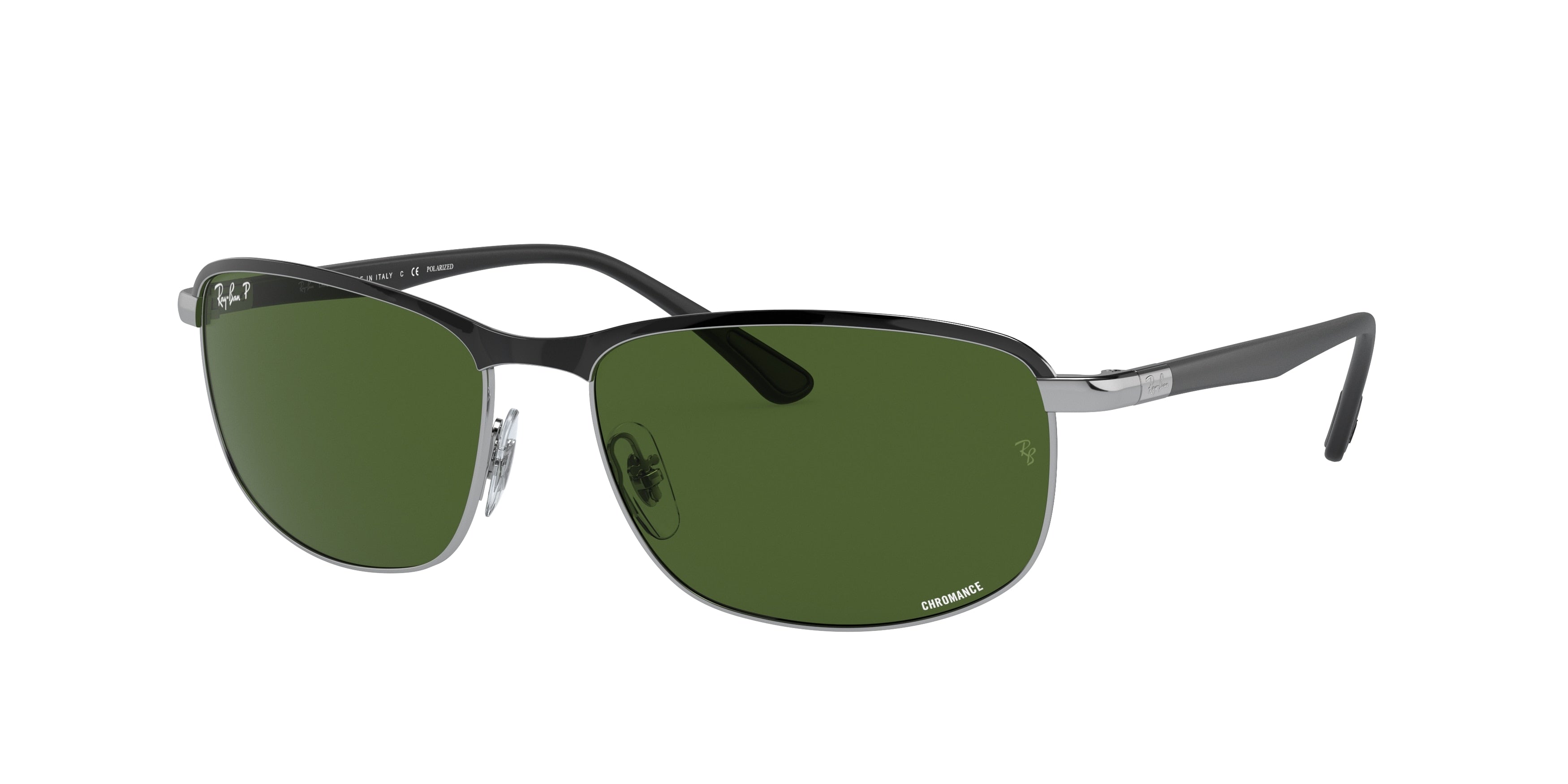 Ray-Ban CHROMANCE RB3671CH Pillow Sunglasses  9144P1-Black On Silver 60-140-16 - Color Map Black