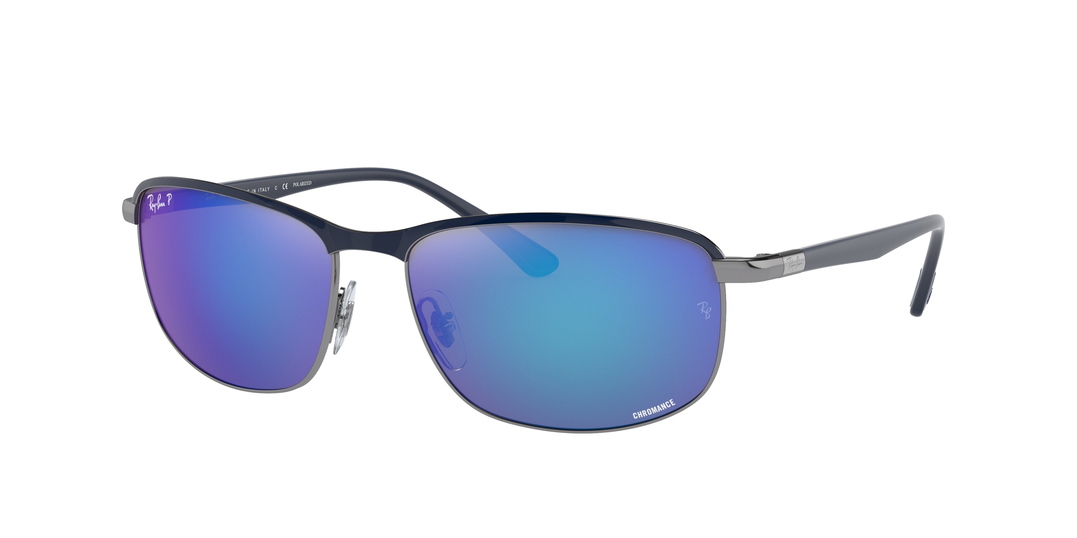 Ray-Ban CHROMANCE RB3671CH Pillow Sunglasses  92044L-Blue On Gunmetal 60-140-16 - Color Map Blue