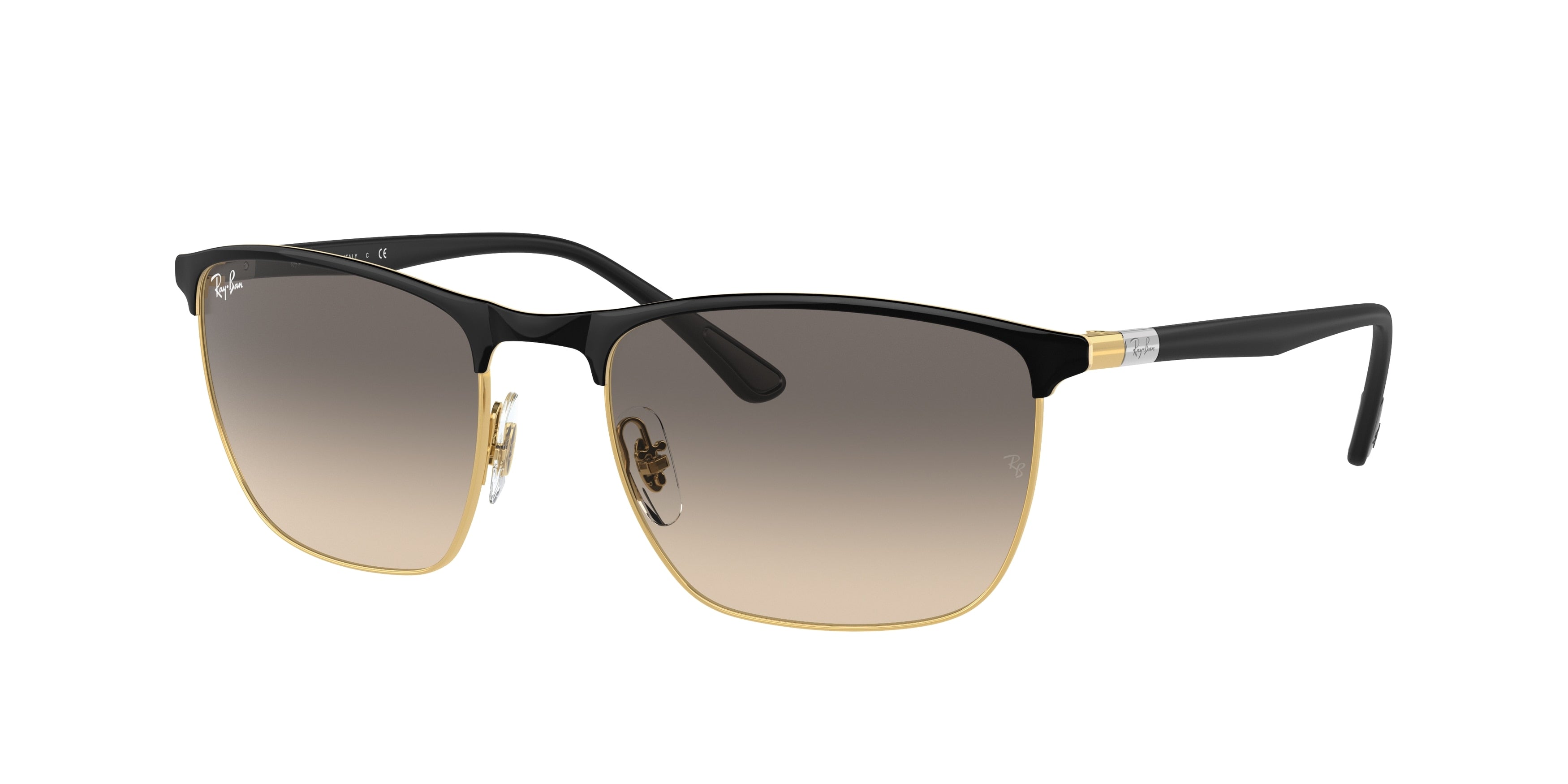 Ray-Ban RB3686 Square Sunglasses  187/32-Black On Gold 57-140-19 - Color Map Black