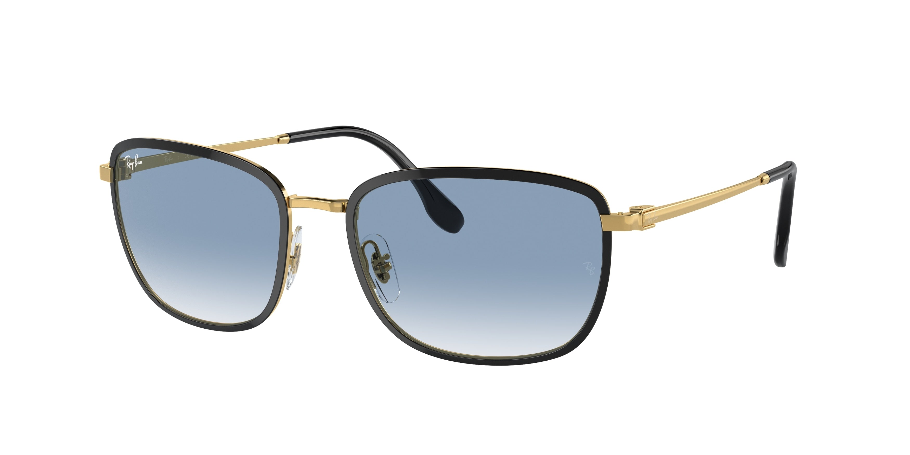 Ray-Ban RB3705 Square Sunglasses  90003F-Black On Gold 60-145-19 - Color Map Black