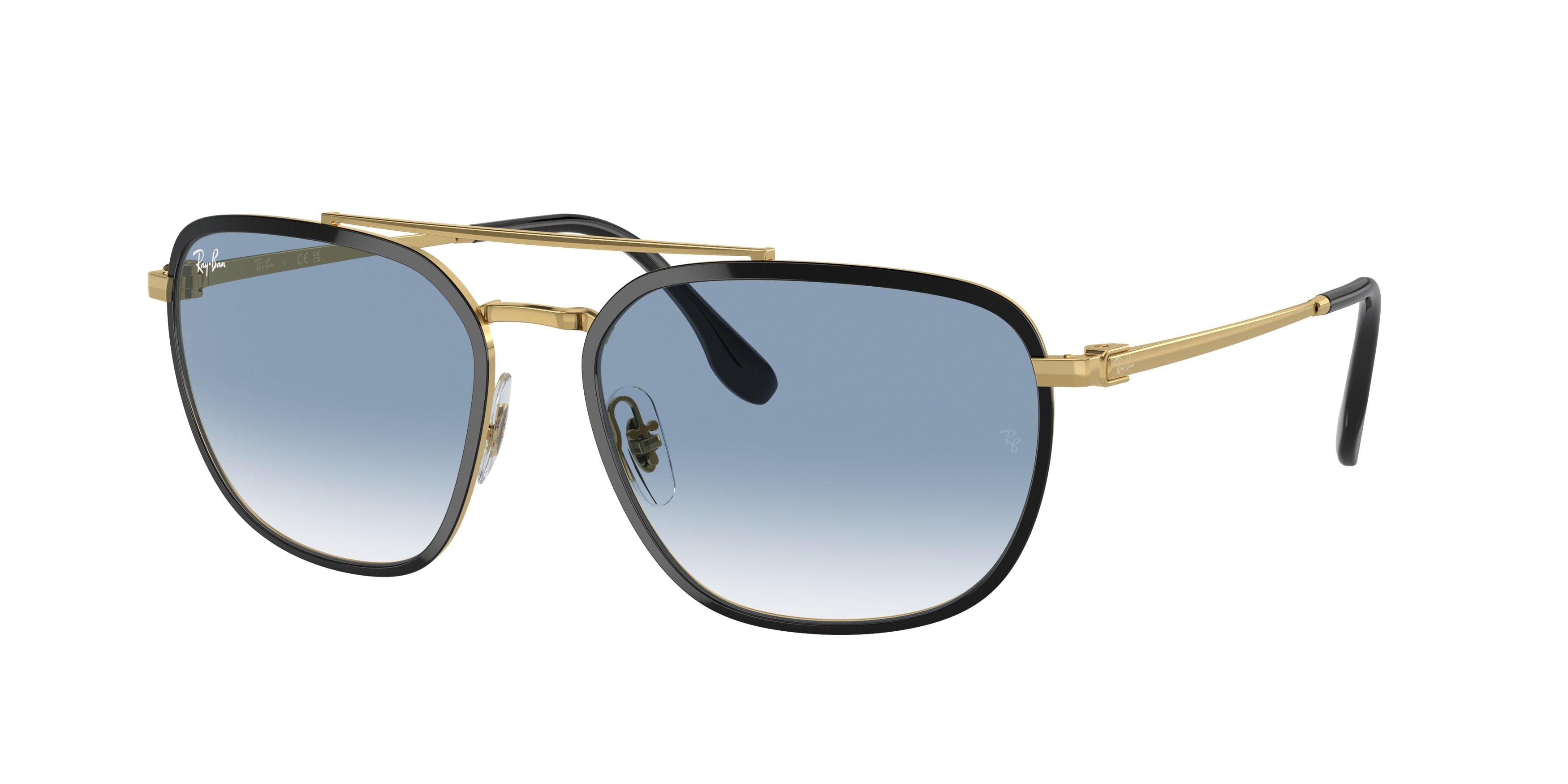 Ray-Ban RB3708 Square Sunglasses  90003F-Black On Gold 59-145-18 - Color Map Black