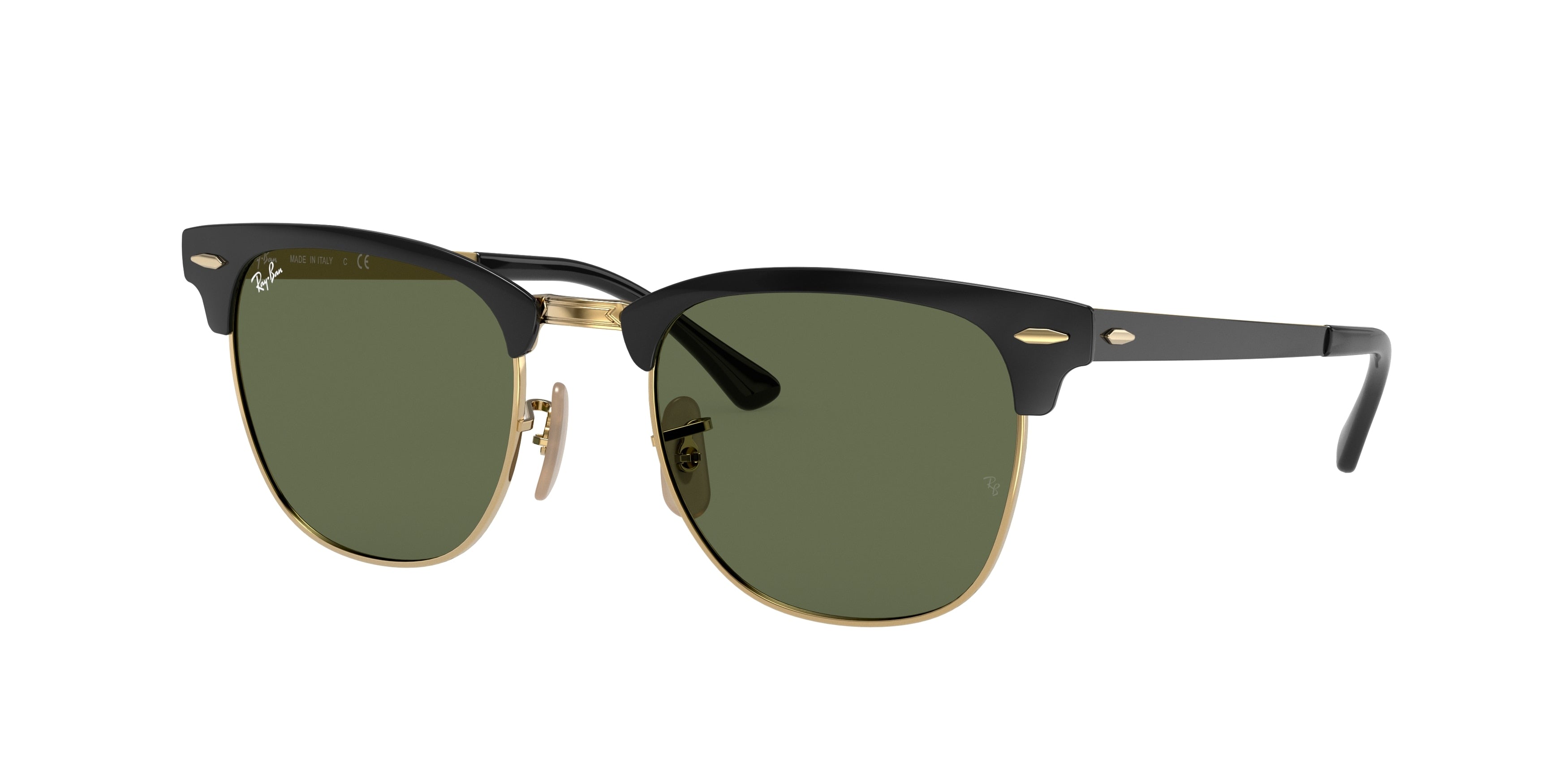 Ray-Ban CLUBMASTER METAL RB3716 Square Sunglasses  187-Black On Gold 50-145-21 - Color Map Black
