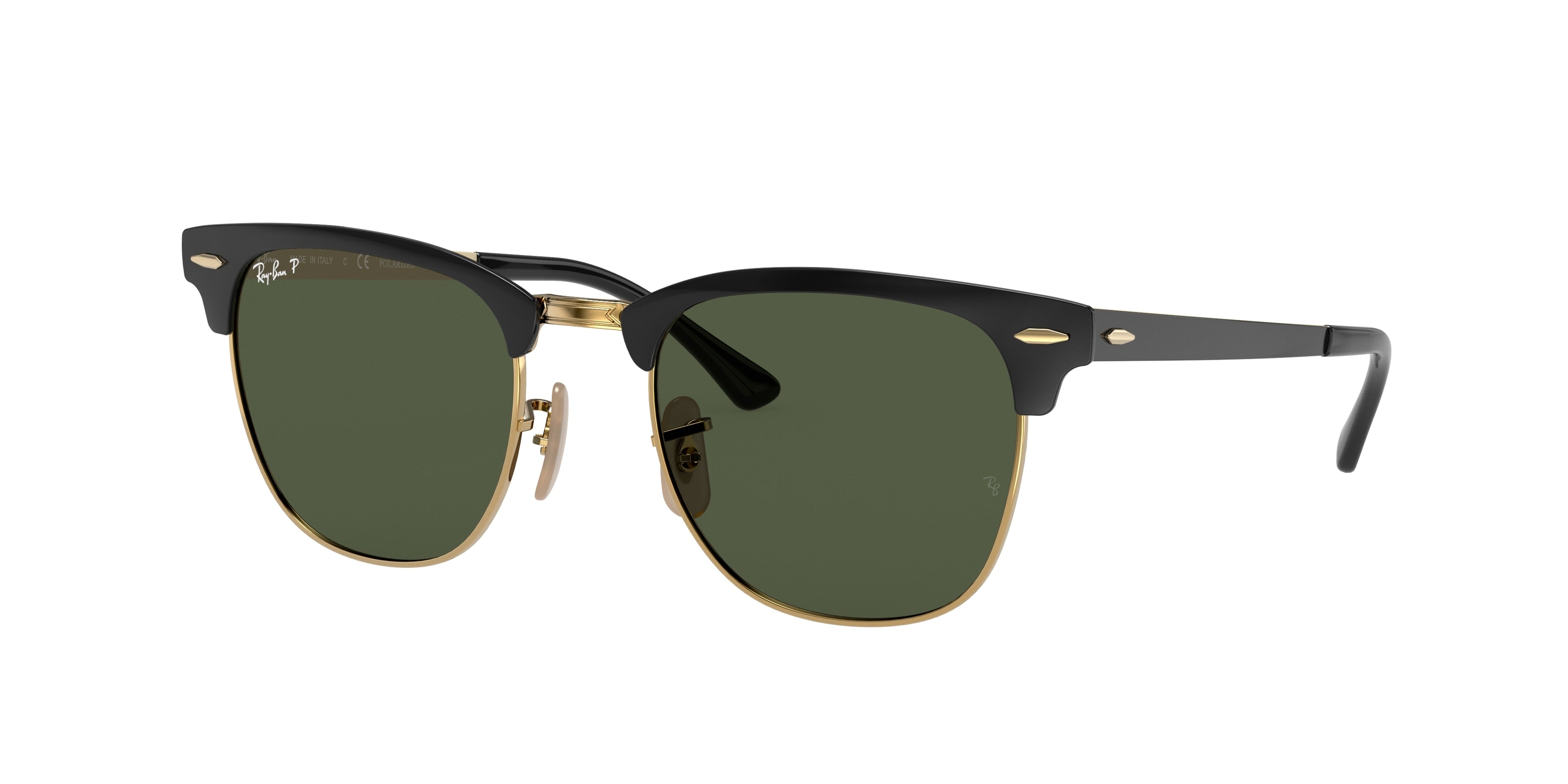 Ray-Ban CLUBMASTER METAL RB3716 Square Sunglasses  187/58-Black On Gold 50-145-21 - Color Map Black