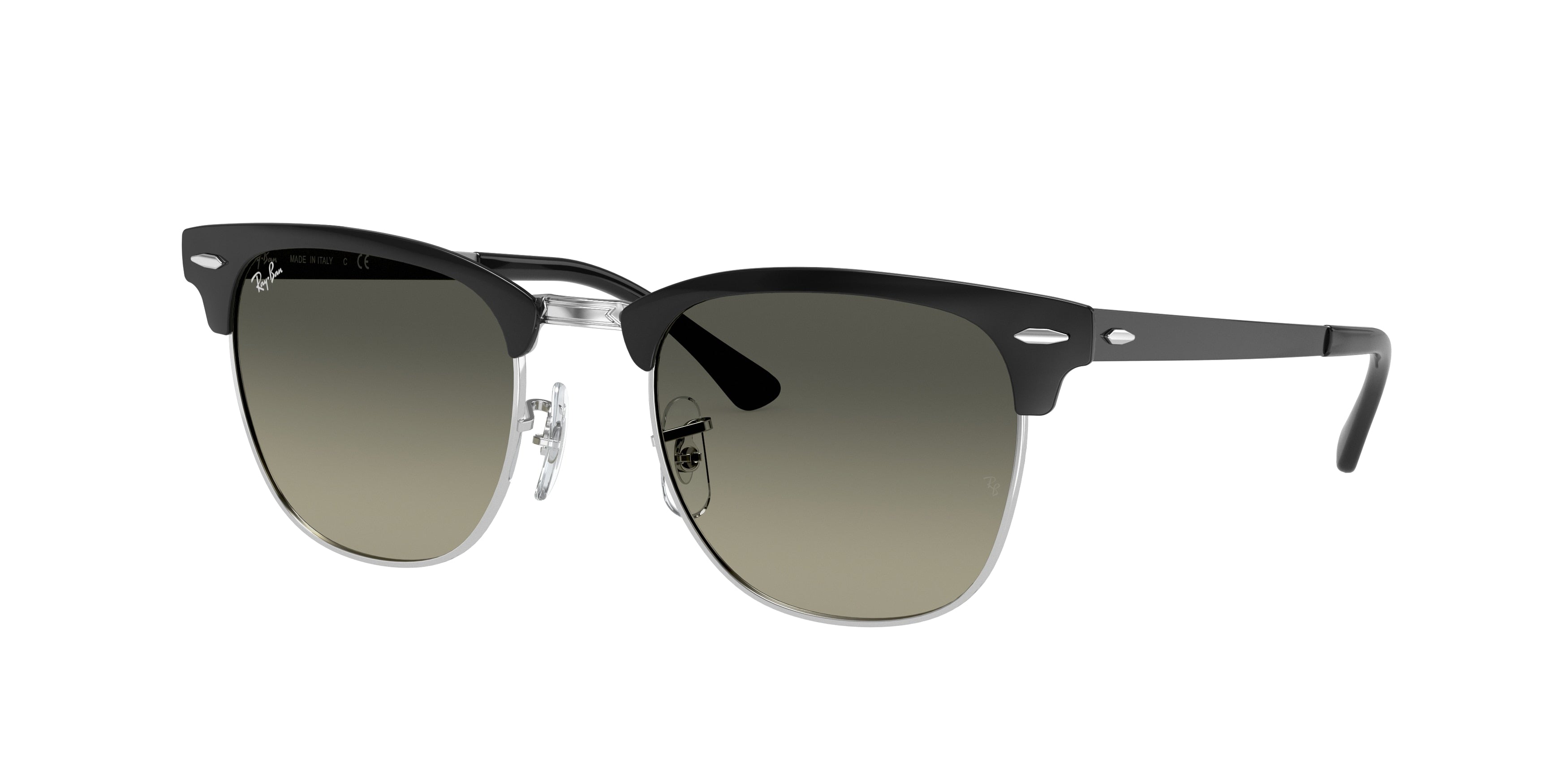 Ray-Ban CLUBMASTER METAL RB3716 Square Sunglasses  900471-Black On Silver 50-145-21 - Color Map Black