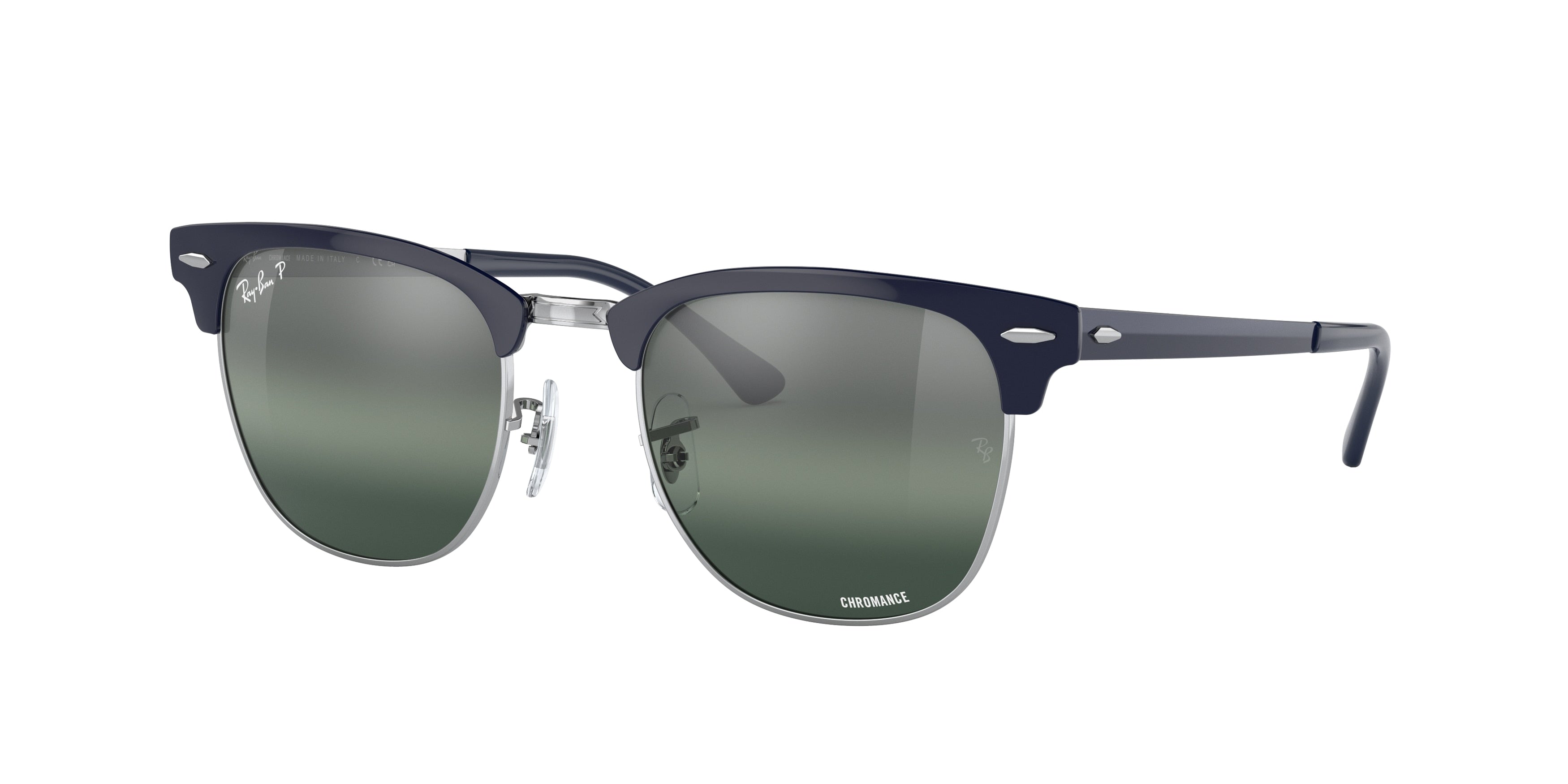 Ray-Ban CLUBMASTER METAL RB3716 Square Sunglasses  9254G6-Silver On Blue 50-145-21 - Color Map Silver