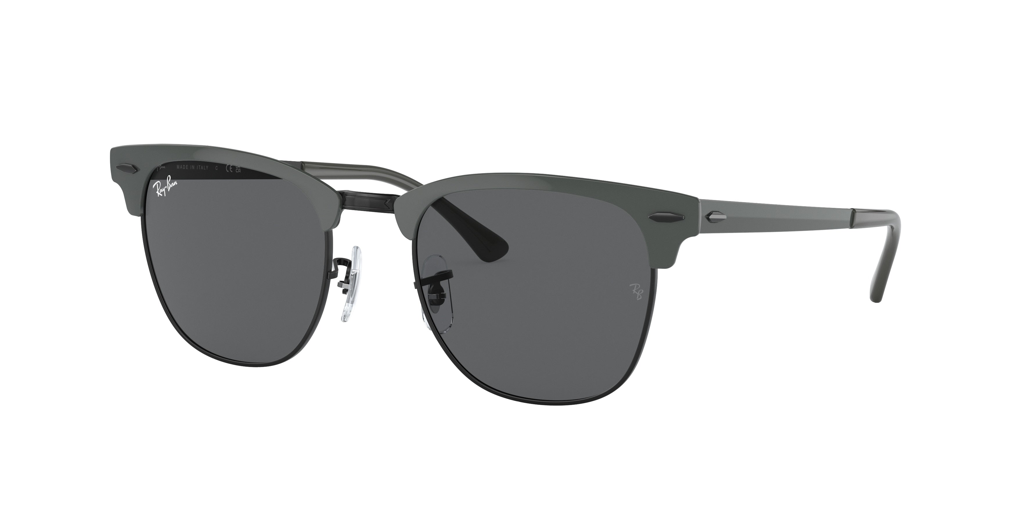 Ray-Ban CLUBMASTER METAL RB3716 Square Sunglasses  9256B1-Grey On Black 50-145-21 - Color Map Grey