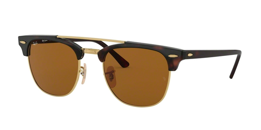 Ray-Ban CLUBMASTER DOUBLEBRIDGE RB3816 Square Sunglasses  990/33-GOLD 51-21-145 - Color Map havana