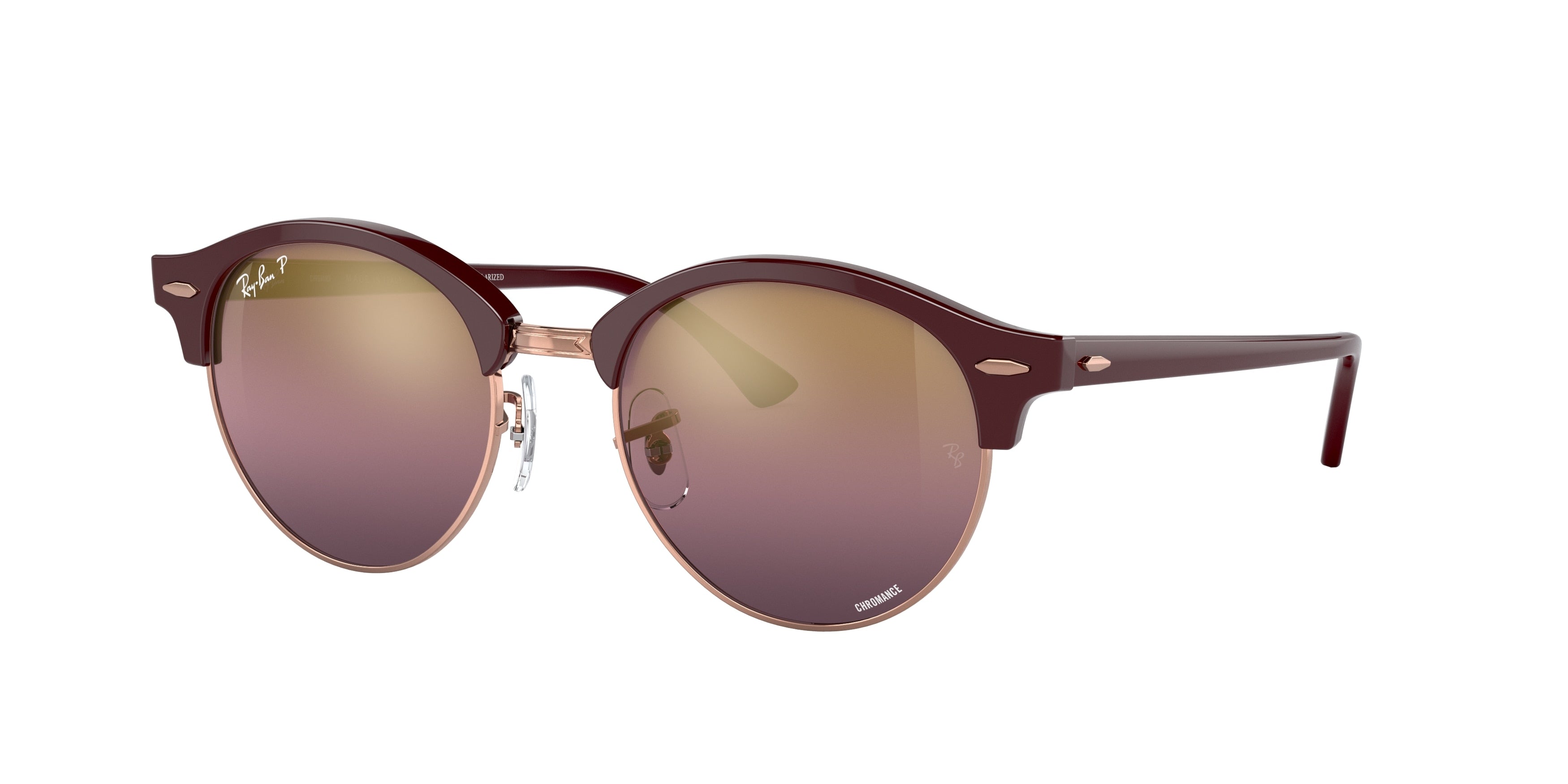 Ray-Ban CLUBROUND RB4246 Round Sunglasses  1365G9-Bordeaux On Rose Gold 51-145-19 - Color Map Red