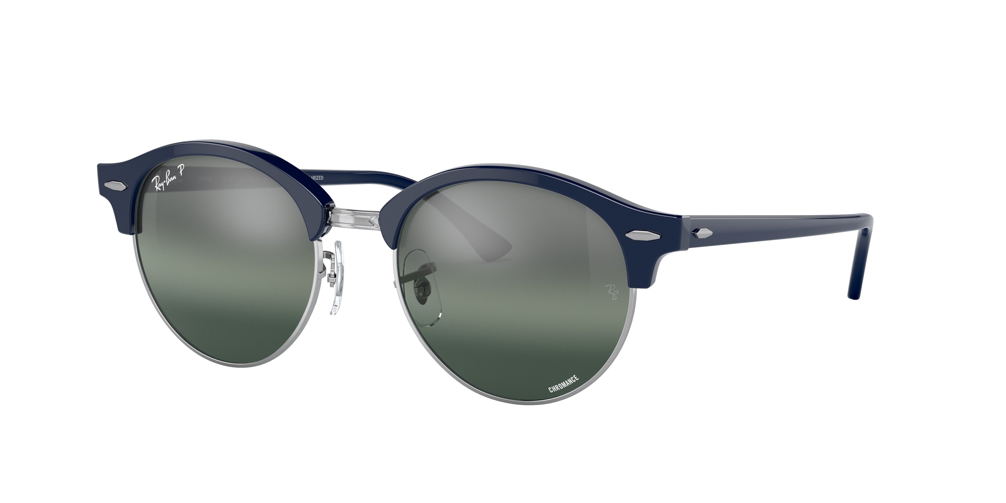 Ray-Ban CLUBROUND RB4246 Round Sunglasses  1366G6-Blue On Silver 51-145-19 - Color Map Blue