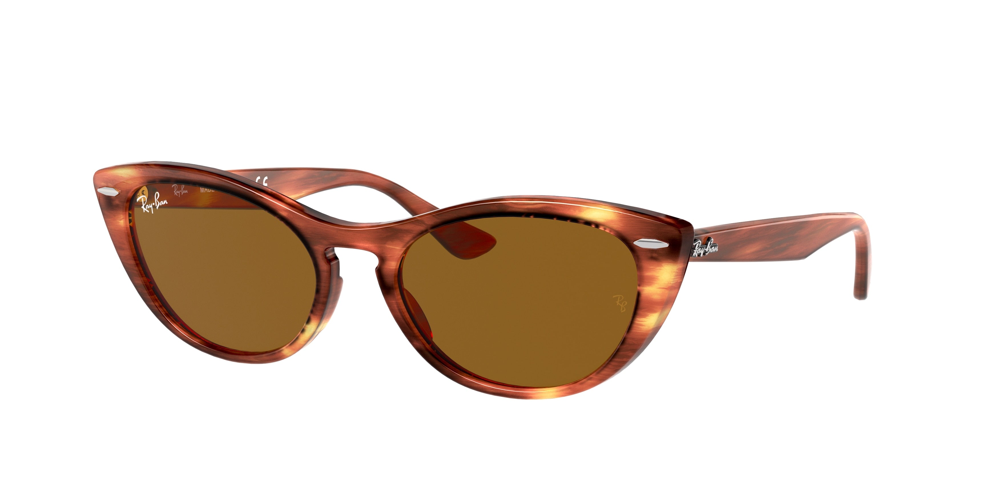 Ray-Ban NINA RB4314N Cat Eye Sunglasses  954/33-Striped Havana 53-140-18 - Color Map Brown