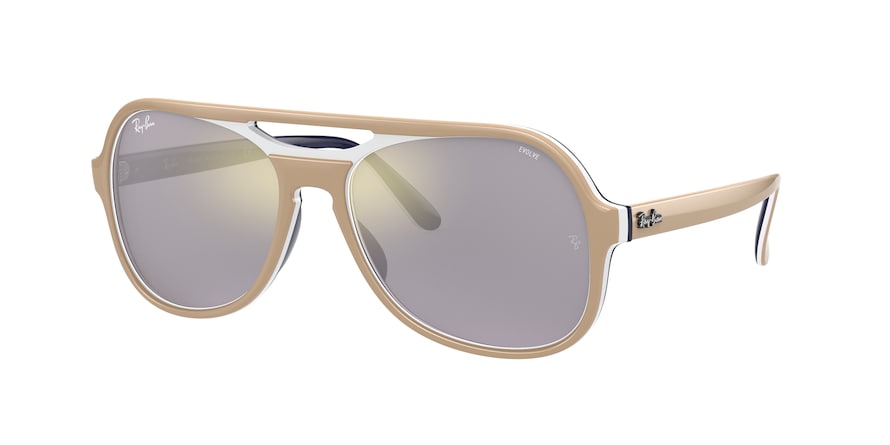 Ray-Ban POWDERHORN RB4357 Pilot Sunglasses  6551B3-LIGHT BROWN CREAMY BLUE 58-17-140 - Color Map light brown
