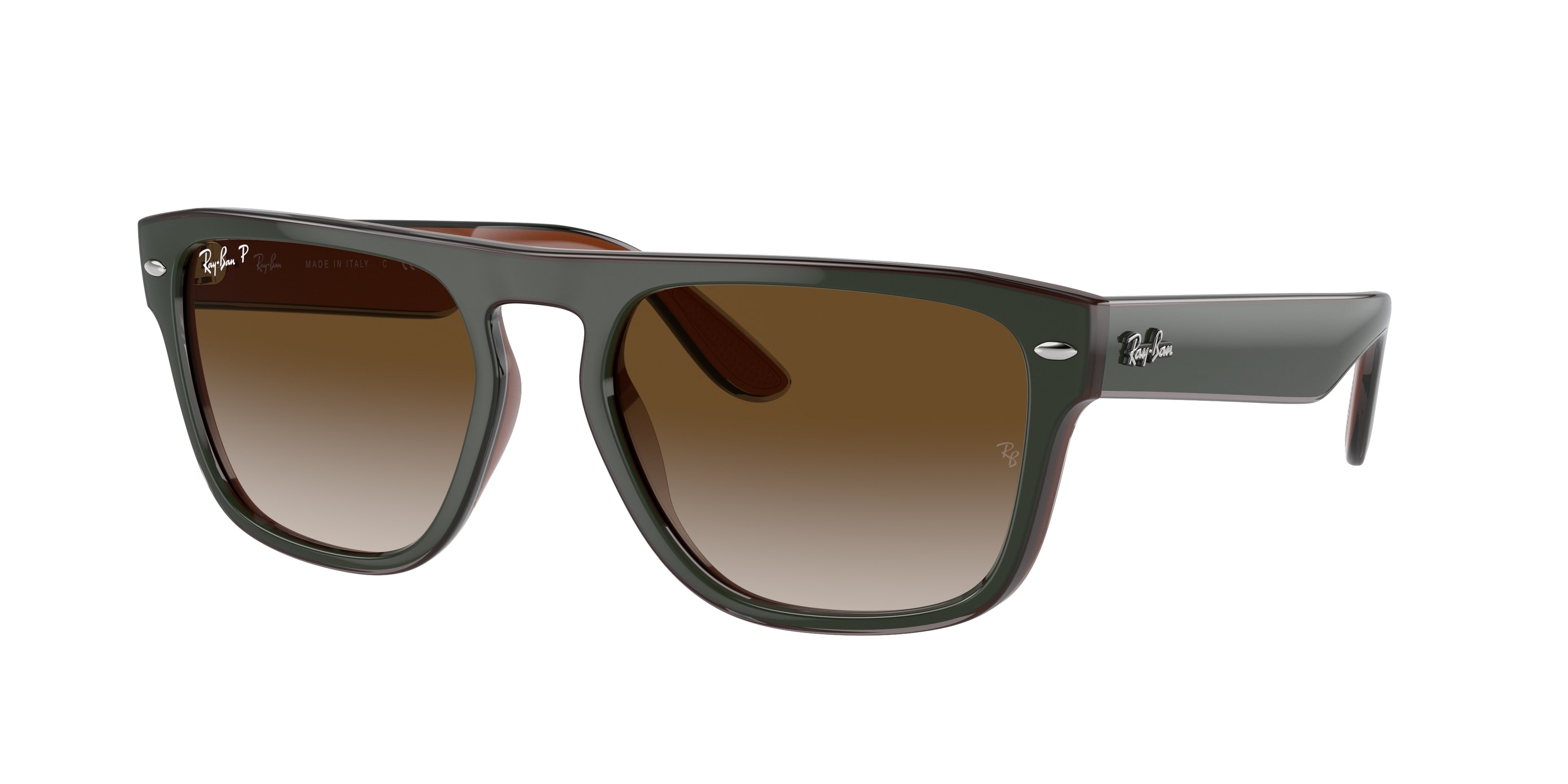 Ray-Ban RB4407 Square Sunglasses  6732T5-Green & Dark Grey & Transparent Brown 57-145-19 - Color Map Brown