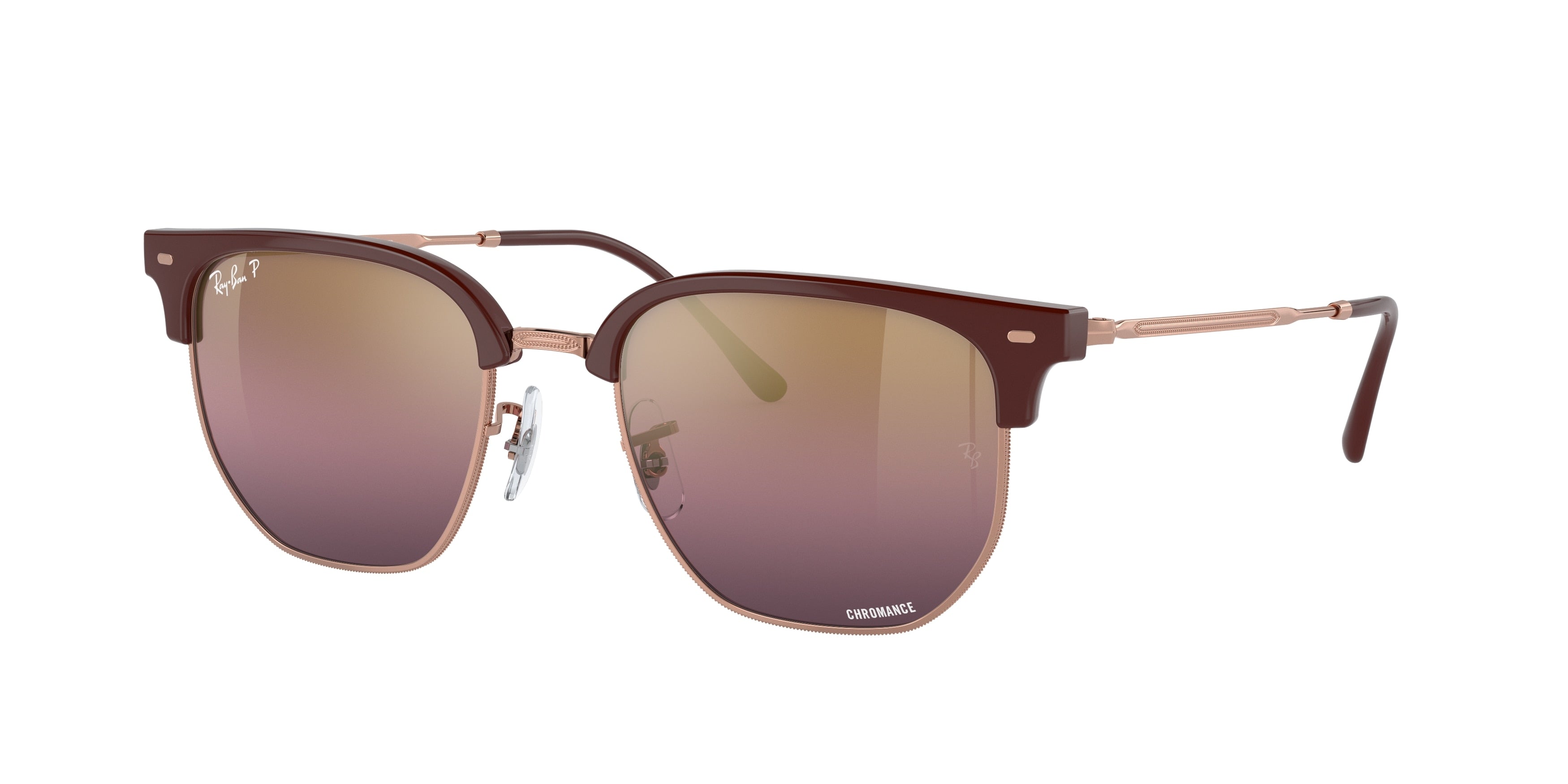 Ray-Ban NEW CLUBMASTER RB4416 Irregular Sunglasses  6654G9-Bordeaux On Rose Gold 53-145-20 - Color Map Red