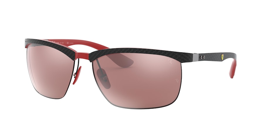 Ray-Ban RB8324M Rectangle Sunglasses  F050H2-DK CARBON ON RUBBER RED FERRAR 64-15-130 - Color Map red