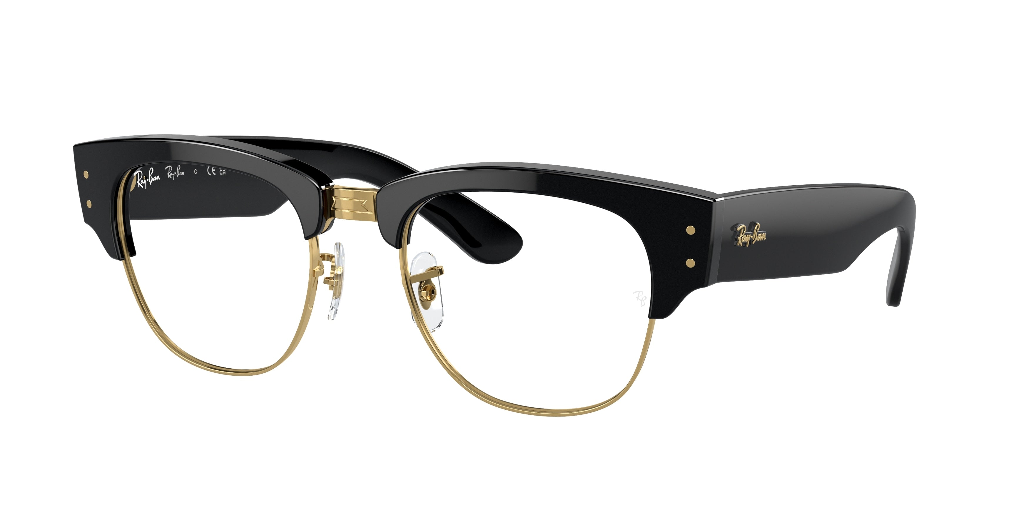 Ray-Ban Optical MEGA CLUBMASTER RX0316V Square Eyeglasses  2000-Black On Gold 50-145-21 - Color Map Black