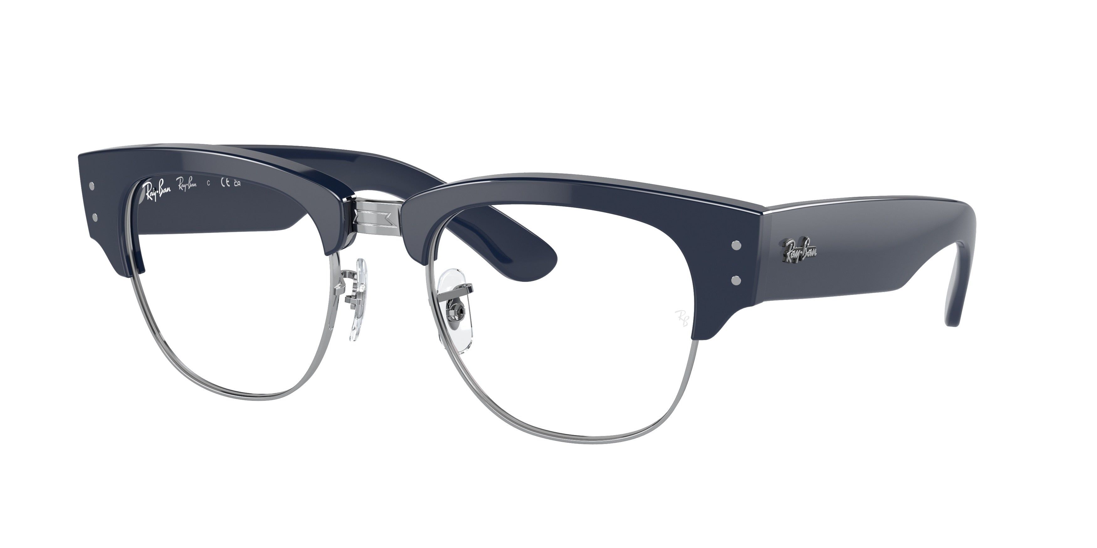 Ray-Ban Optical MEGA CLUBMASTER RX0316V Square Eyeglasses  8231-Blue On Silver 50-145-21 - Color Map Blue