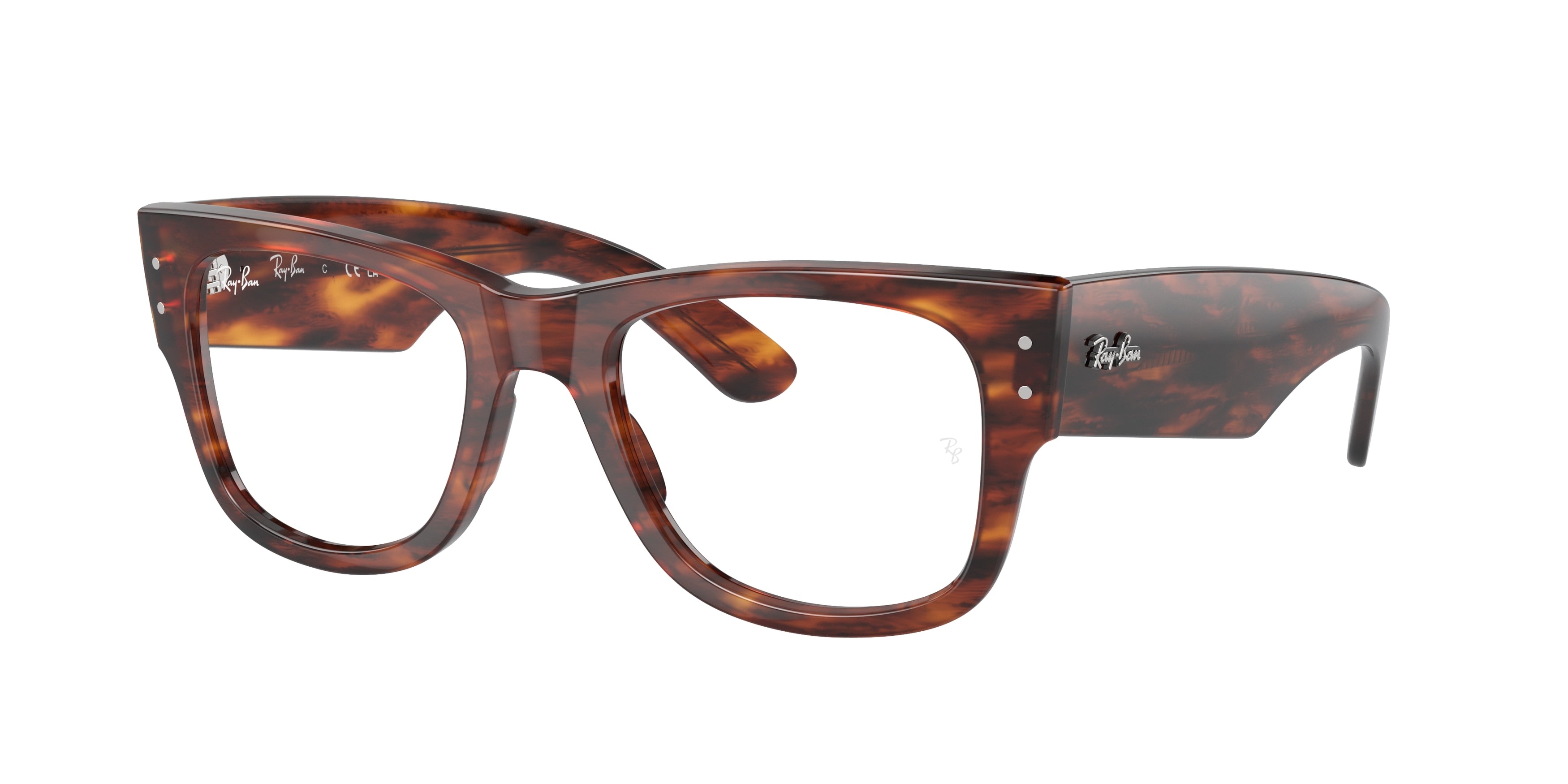 Ray-Ban Optical MEGA WAYFARER RX0840V Square Eyeglasses  2144-Striped Havana 51-145-21 - Color Map Brown