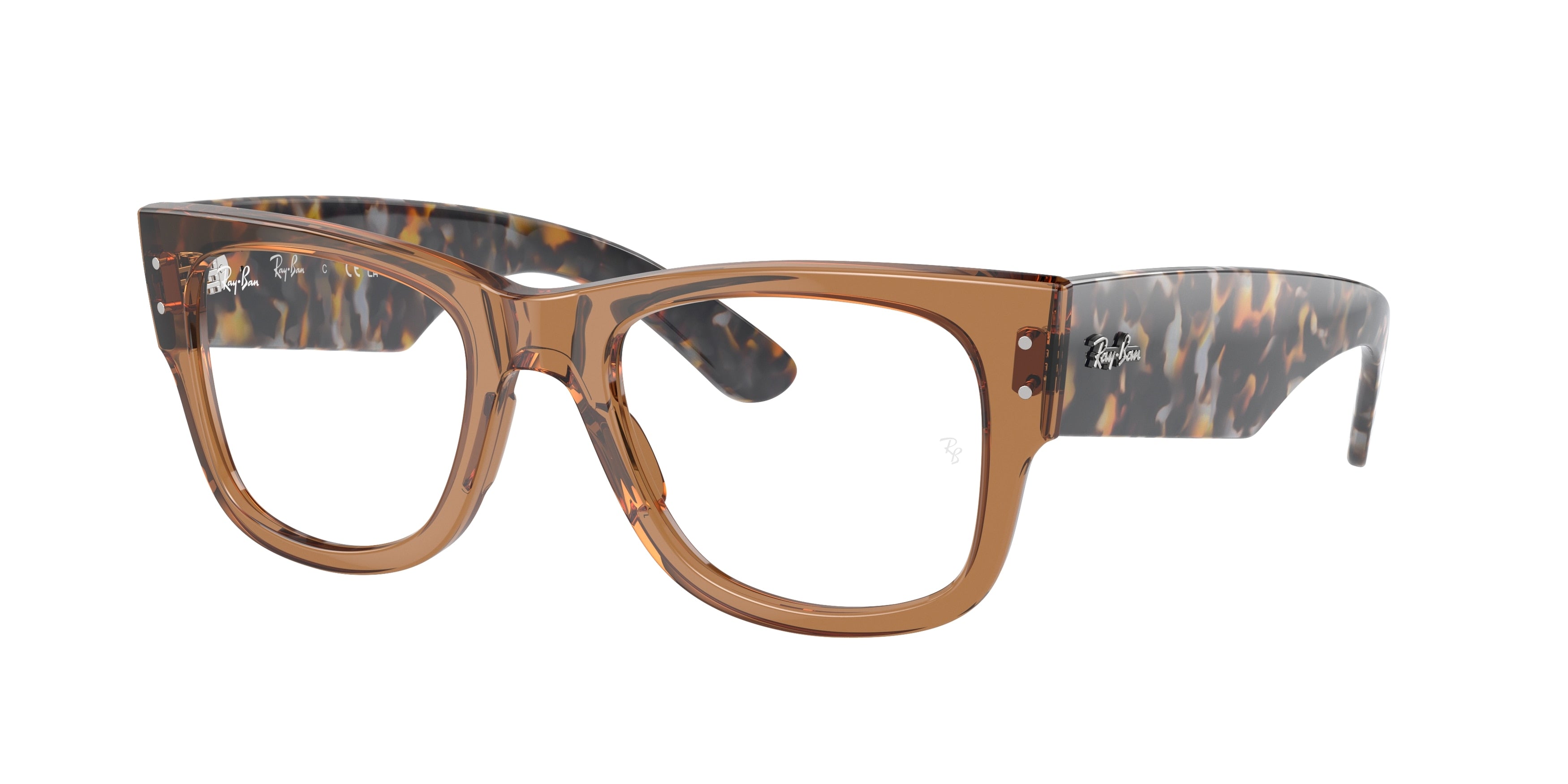 Ray-Ban Optical MEGA WAYFARER RX0840V Square Eyeglasses  8295-Transparent Brown 51-145-21 - Color Map Brown