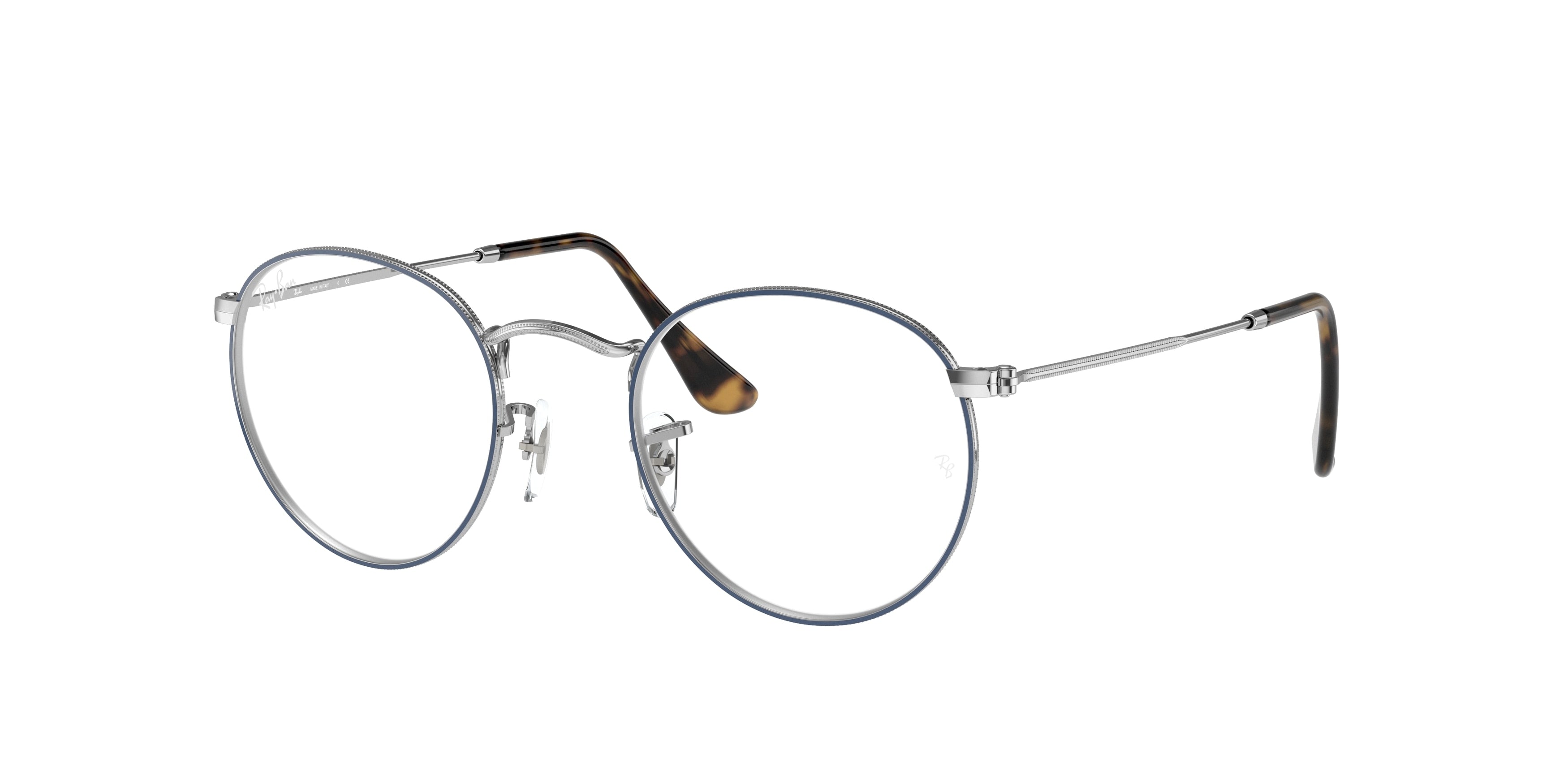 Ray-Ban Optical ROUND METAL RX3447V Round Eyeglasses  2970-Blue On Silver 50-145-21 - Color Map Blue