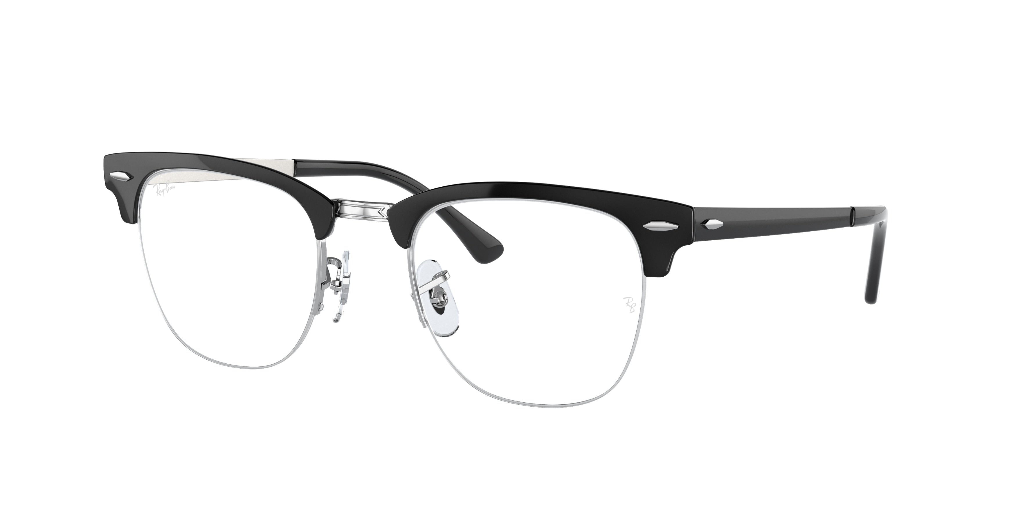 Ray-Ban Optical CLUBMASTER METAL RX3716VM Square Eyeglasses  2861-Black On Silver 50-145-22 - Color Map Black