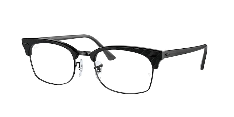 Ray-Ban Optical CLUBMASTER SQUARE RX3916VF Rectangle Eyeglasses  8049-TOP WRINNKLED BLACK ON BLACK 55-21-145 - Color Map black
