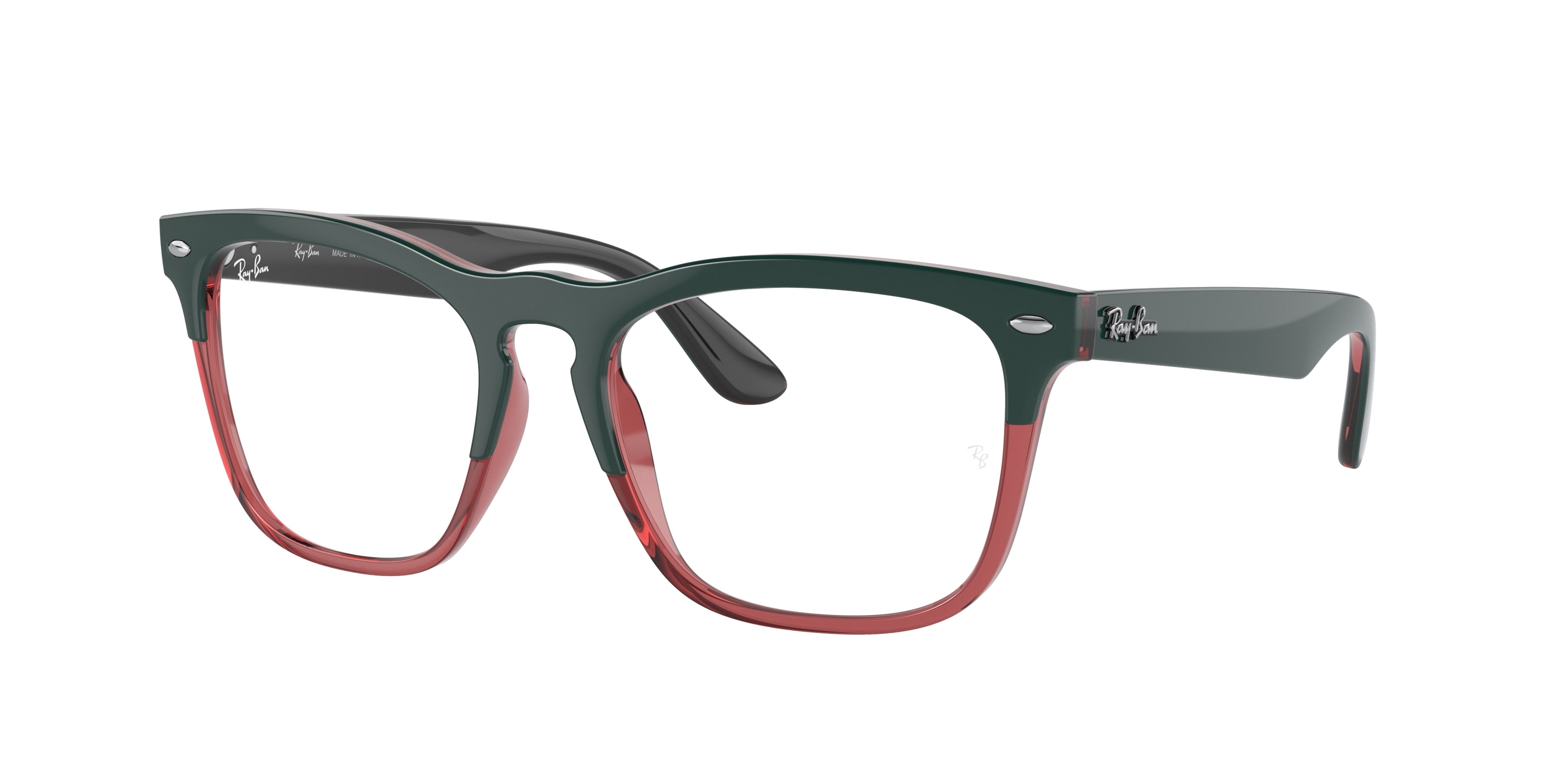 Ray-Ban Optical STEVE RX4487VF Square Eyeglasses  8194-Dark Green On Transparent Light Red 54-145-18 - Color Map Green