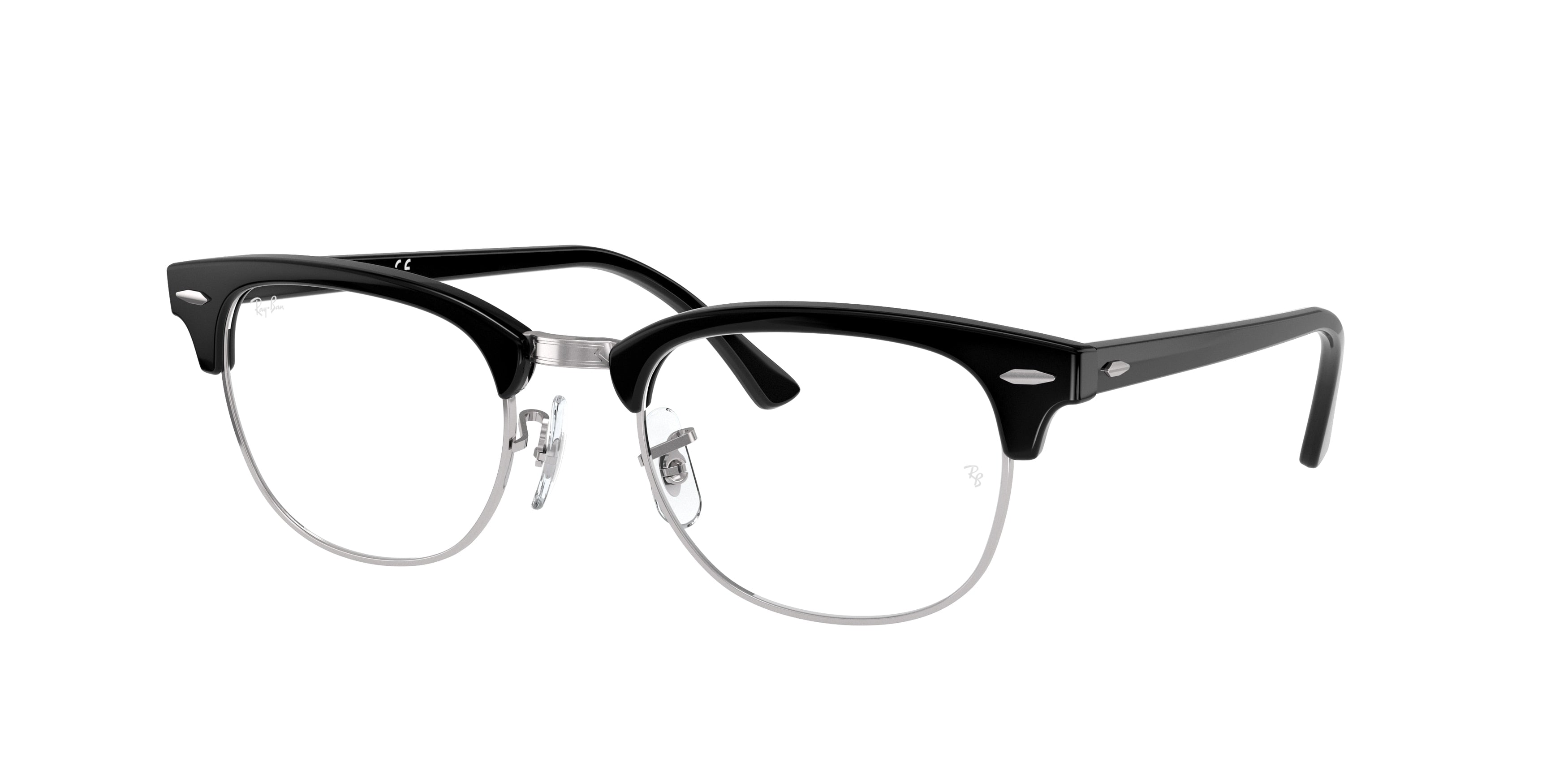 Ray-Ban Optical CLUBMASTER RX5154 Square Eyeglasses  2000-Black On Silver 53-150-21 - Color Map Black