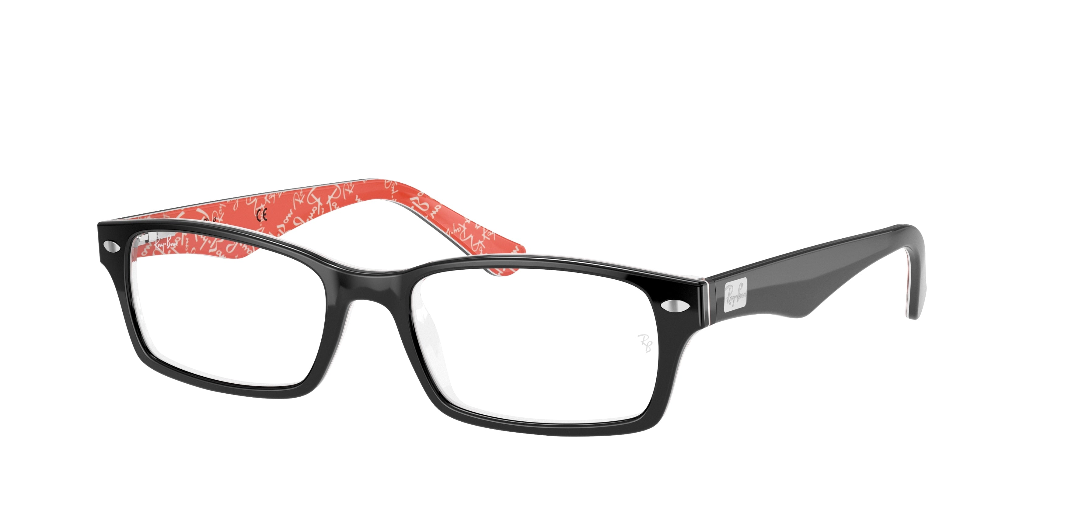 Ray-Ban Optical RX5206 Rectangle Eyeglasses  2479-Black On Red 54-145-18 - Color Map Black