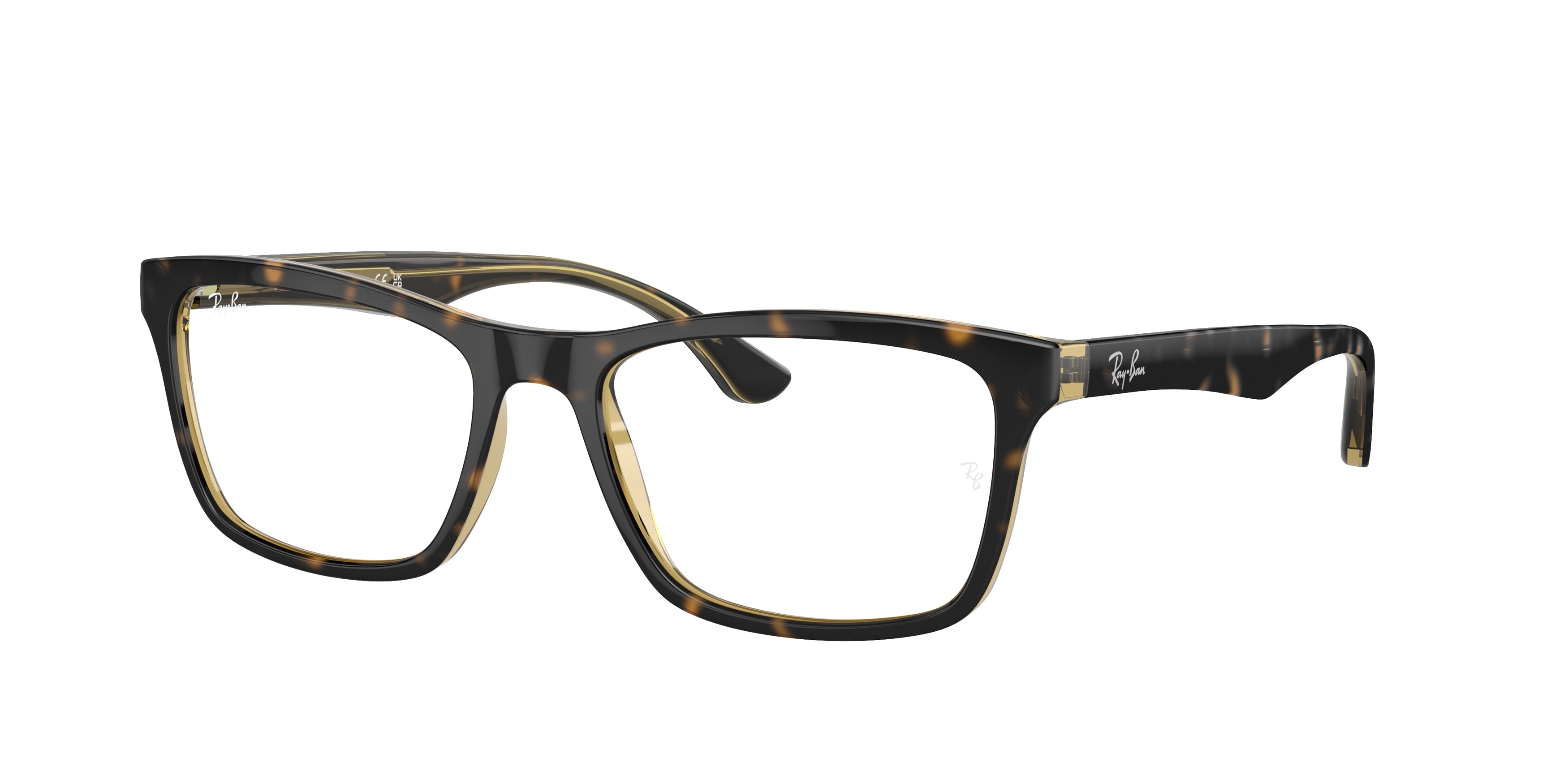 Ray-Ban Optical RX5279F Square Eyeglasses  8285-Havana On Transparent Yellow 55-145-18 - Color Map Tortoise