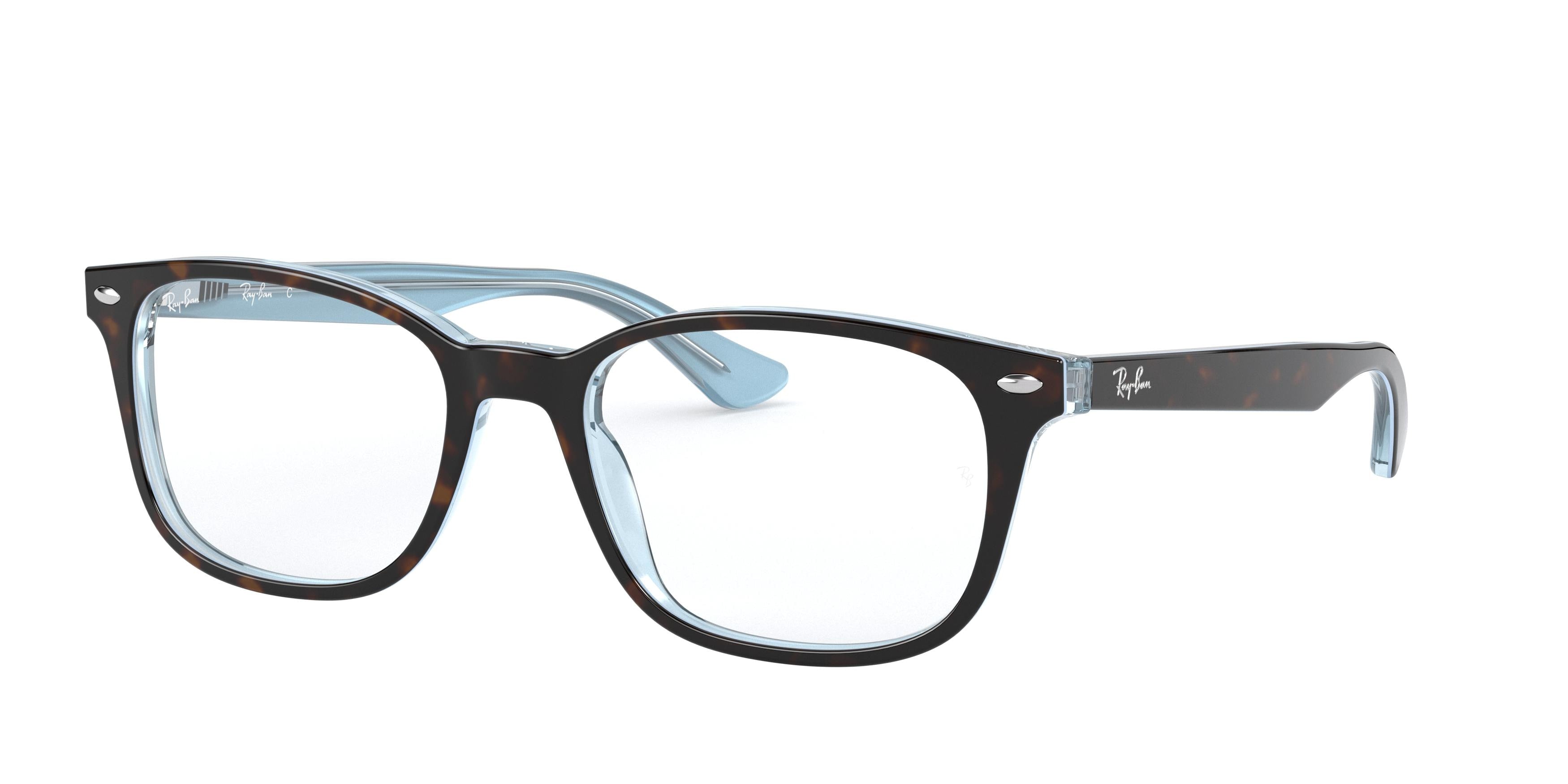 Ray-Ban Optical RX5375 Square Eyeglasses  5883-Havana On Light Blue 53-145-18 - Color Map Brown
