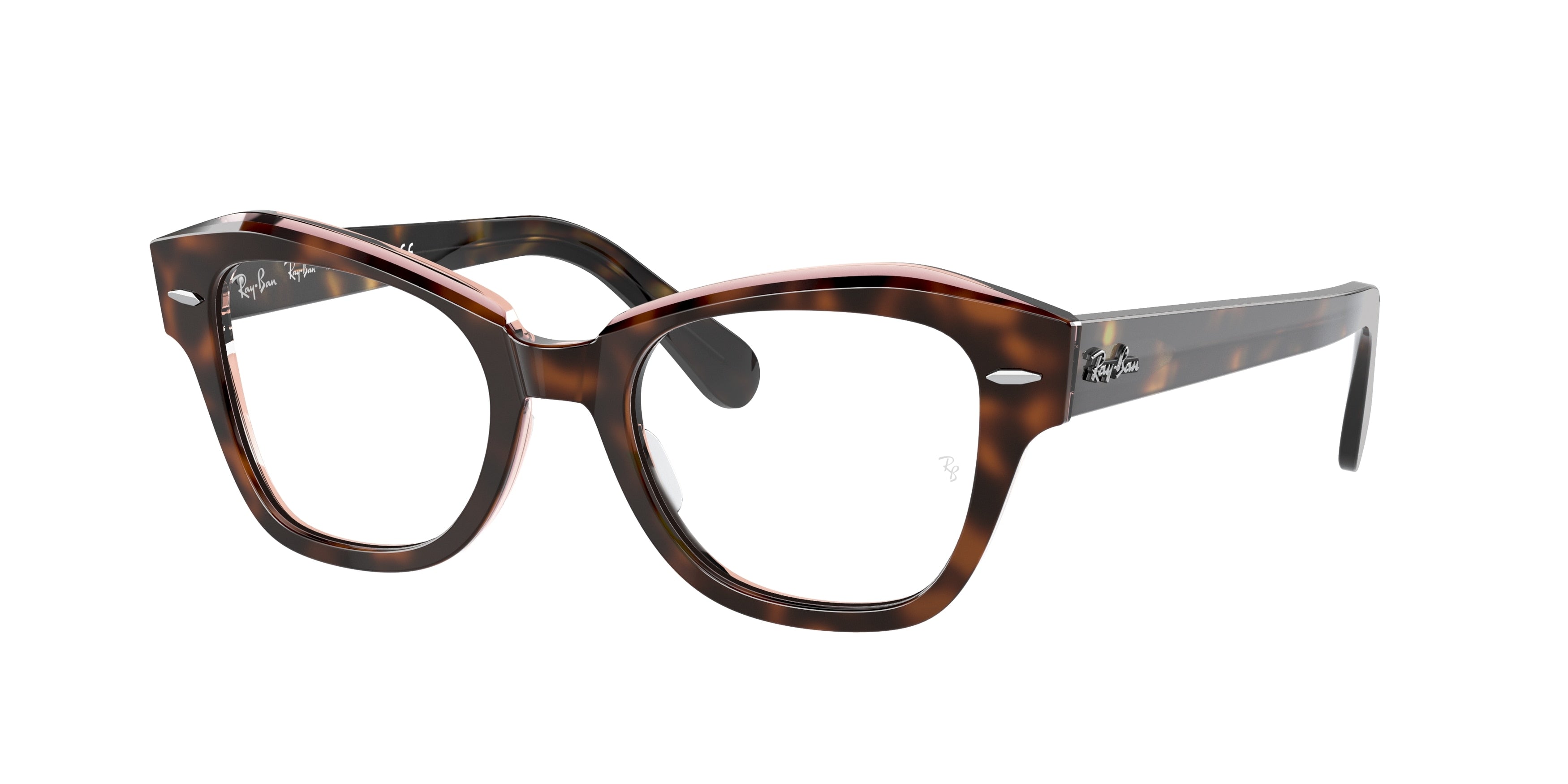 Ray-Ban Optical STATE STREET RX5486 Irregular Eyeglasses  8098-Havana On Transparent Pink 48-145-20 - Color Map Brown