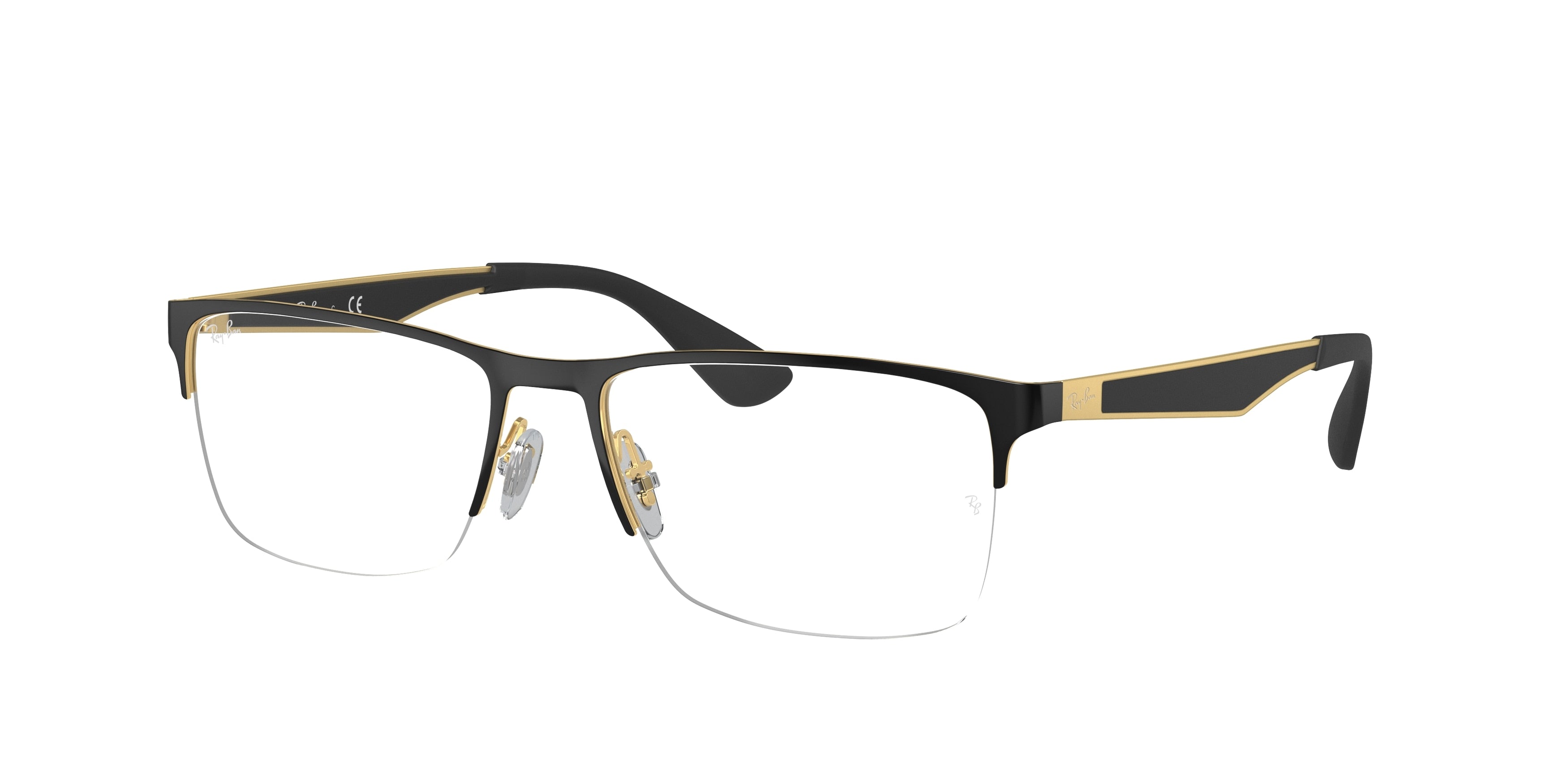 Ray-Ban Optical RX6335 Rectangle Eyeglasses  2890-Black On Gold 55-145-17 - Color Map Black
