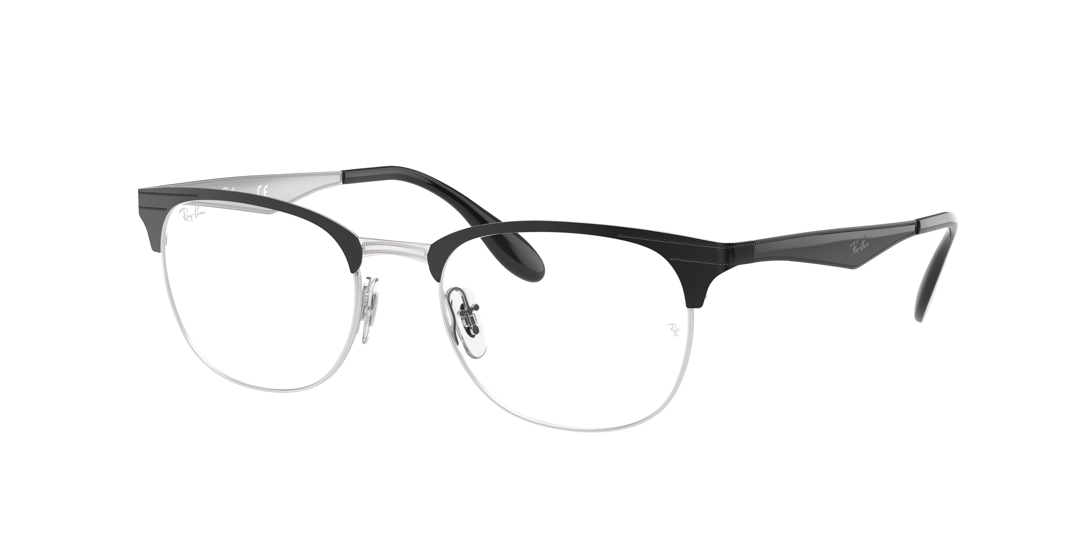 Ray-Ban Optical RX6346 Square Eyeglasses  2861-Black On Silver 52-145-19 - Color Map Black