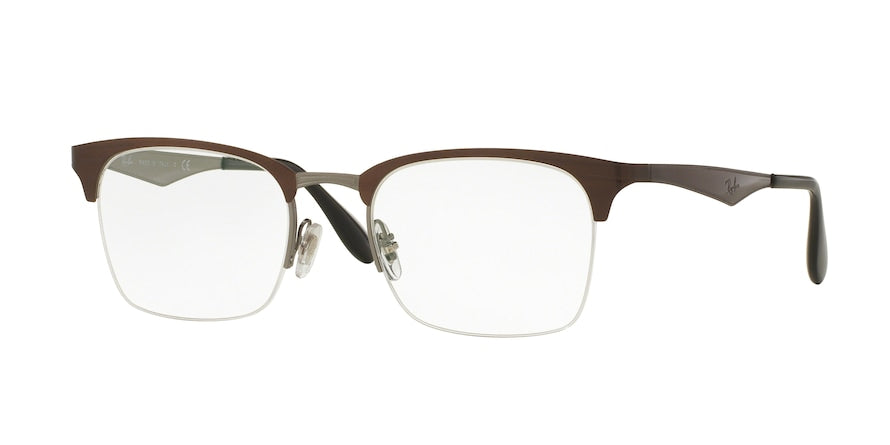 Ray-Ban Optical RX6360 Square Eyeglasses  2862-TOP SHINY BROWN ON GUNMETAL 51-20-145 - Color Map brown