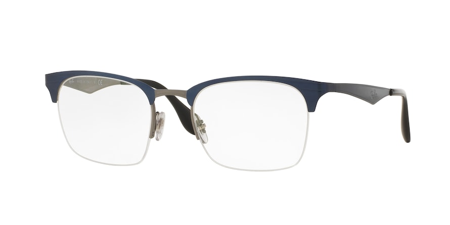 Ray-Ban Optical RX6360 Square Eyeglasses  2863-TOP SHINY BLUE ON GUNMETAL 49-20-140 - Color Map blue