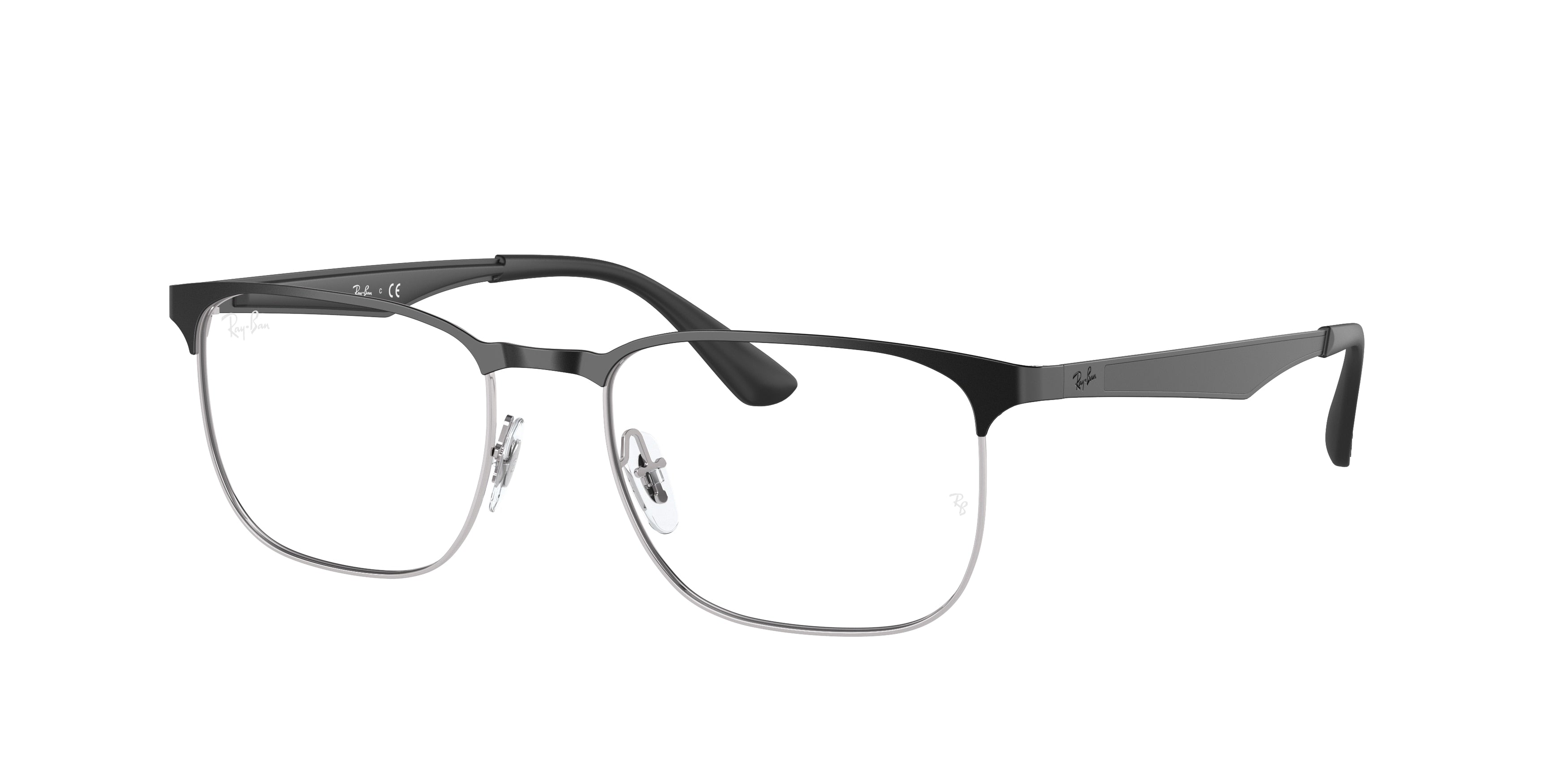 Ray-Ban Optical RX6363 Square Eyeglasses  2861-Black On Silver 54-145-18 - Color Map Black