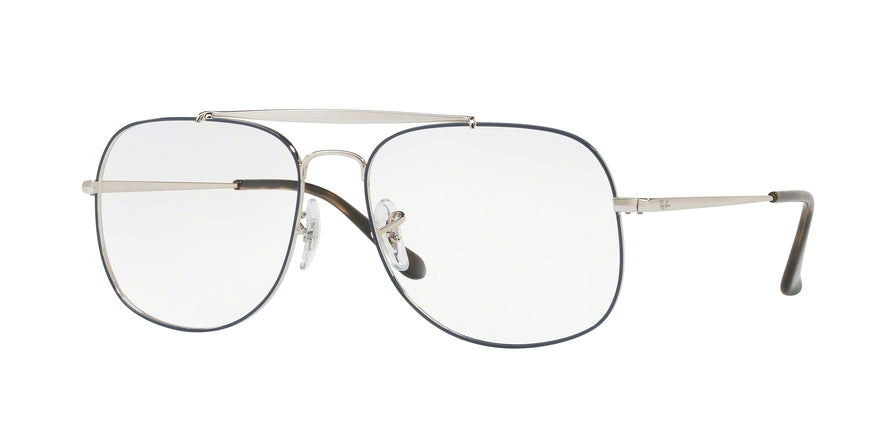 Ray-Ban Optical THE GENERAL RX6389 Square Eyeglasses  2970-SILVER ON TOP BLUE 57-16-145 - Color Map blue