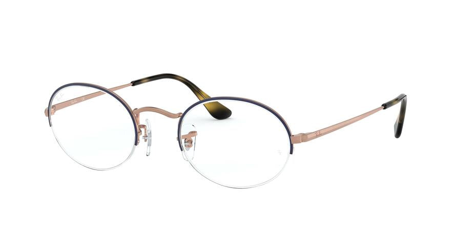Ray-Ban Optical OVAL GAZE RX6547 Oval Eyeglasses  3035-TOP BLU ON MATTE COPPER 52-22-145 - Color Map blue