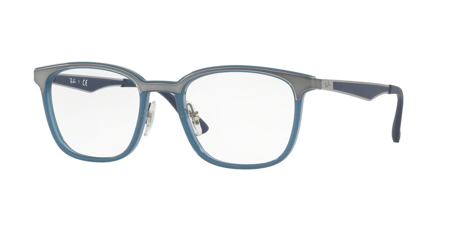 Ray-Ban Optical RX7117 Square Eyeglasses  8019-TRANSPARENT LIGHT BLUE 50-19-145 - Color Map blue