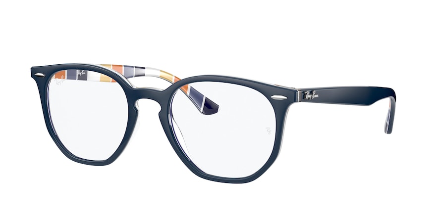 Ray-Ban Optical HEXAGONAL RX7151F Irregular Eyeglasses  8091-BLUE ON STRIPES ORANGE/BLUE 52-19-145 - Color Map multi