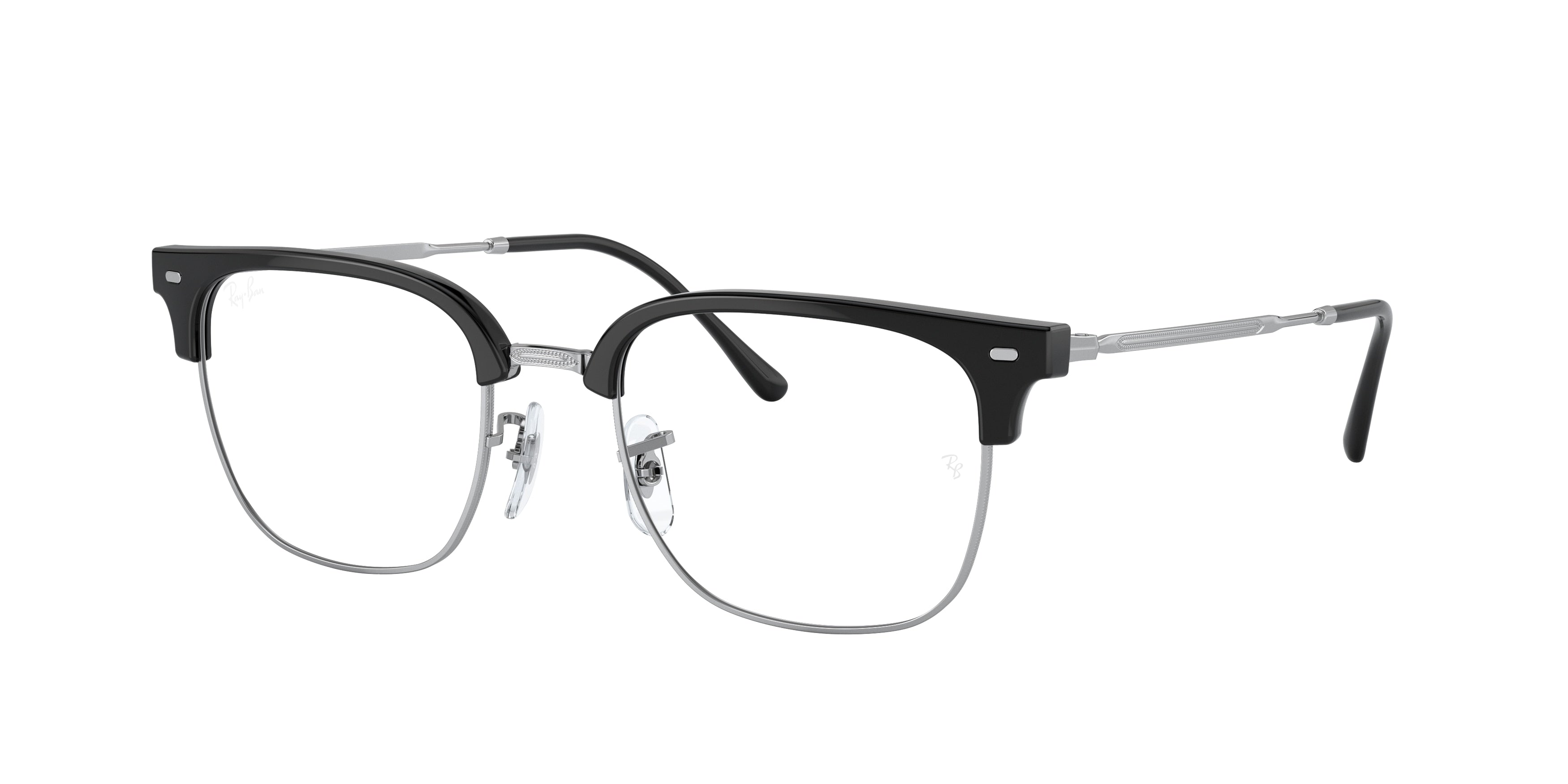 Ray-Ban Optical NEW CLUBMASTER RX7216F Square Eyeglasses  2000-Black On Silver 53-145-20 - Color Map Black