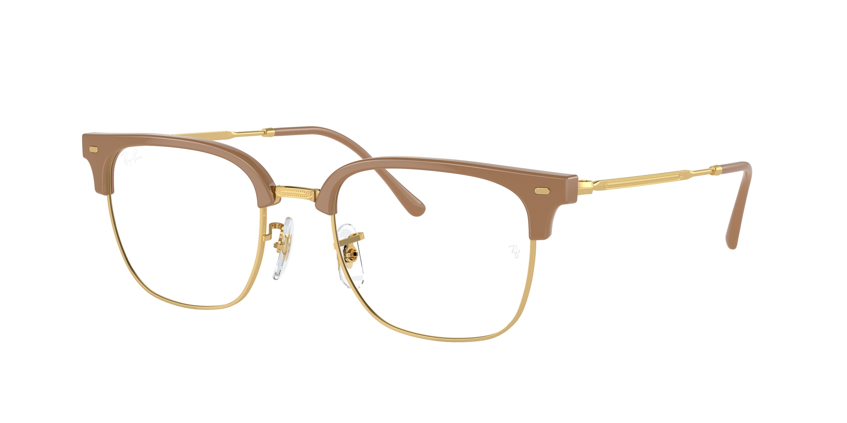 Ray-Ban Optical NEW CLUBMASTER RX7216F Square Eyeglasses  8342-Beige On Gold 53-145-20 - Color Map Beige