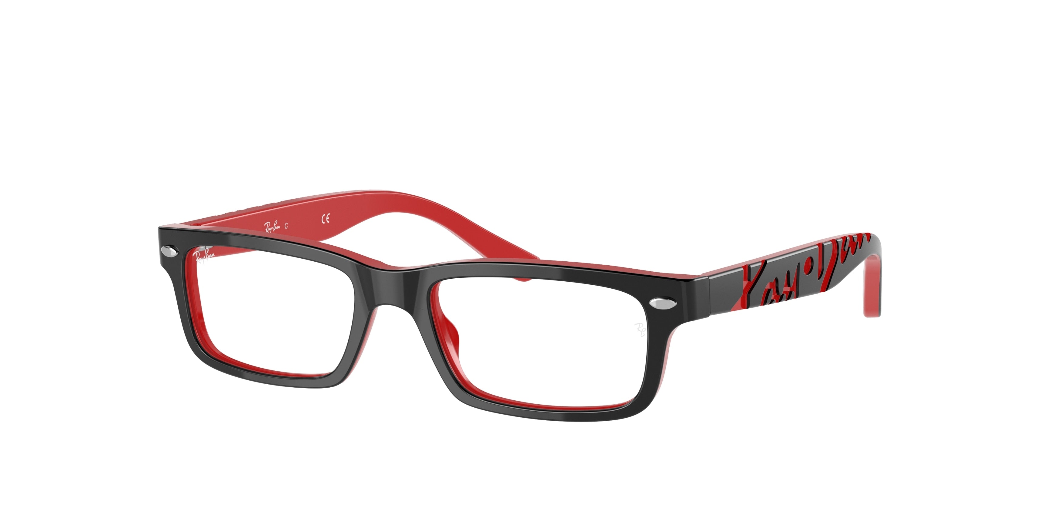 Ray-Ban Junior Vista RY1535 Rectangle Eyeglasses  3573-Black On Red 48-130-16 - Color Map Black