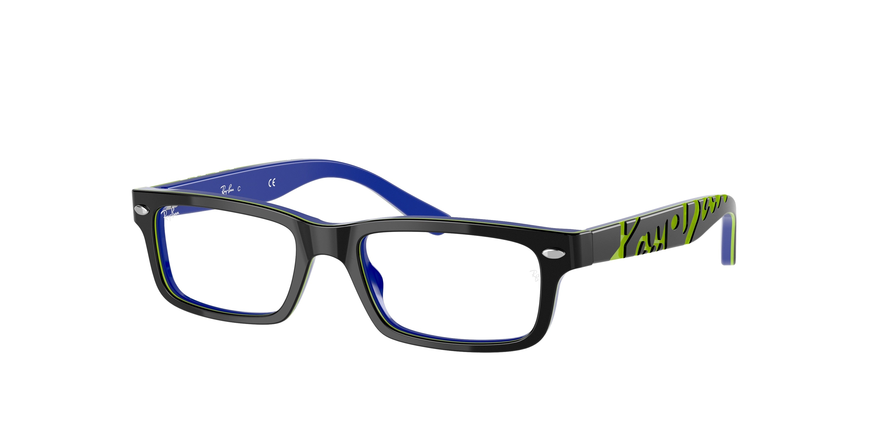 Ray-Ban Junior Vista RY1535 Rectangle Eyeglasses  3600-Dark Grey On Blue 48-130-16 - Color Map Grey