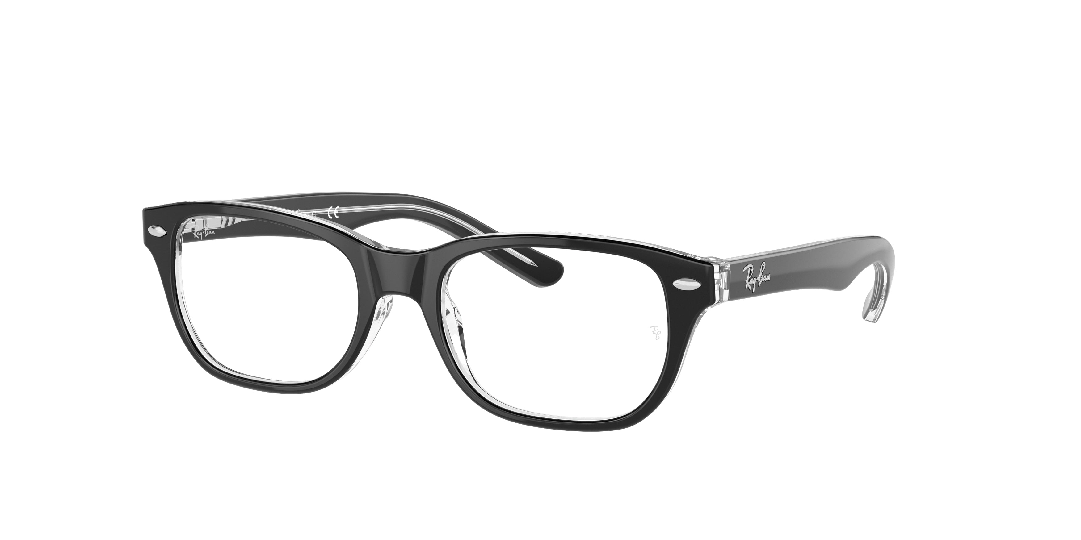 Ray-Ban Junior Vista RY1555 Square Eyeglasses  3529-Black On Transparent 48-130-16 - Color Map Black