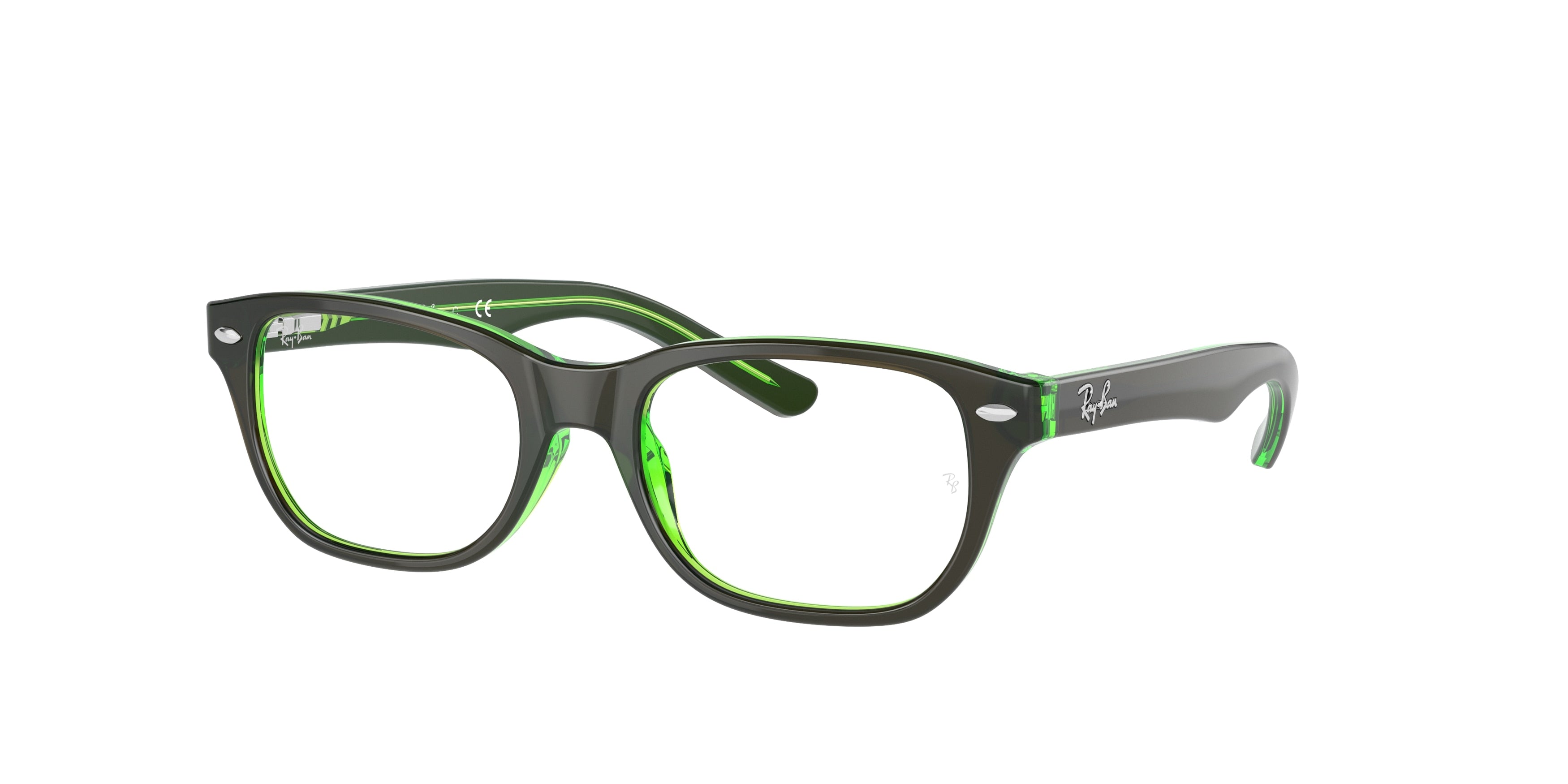 Ray-Ban Junior Vista RY1555 Square Eyeglasses  3665-Brown On Green Fluo 48-130-16 - Color Map Brown